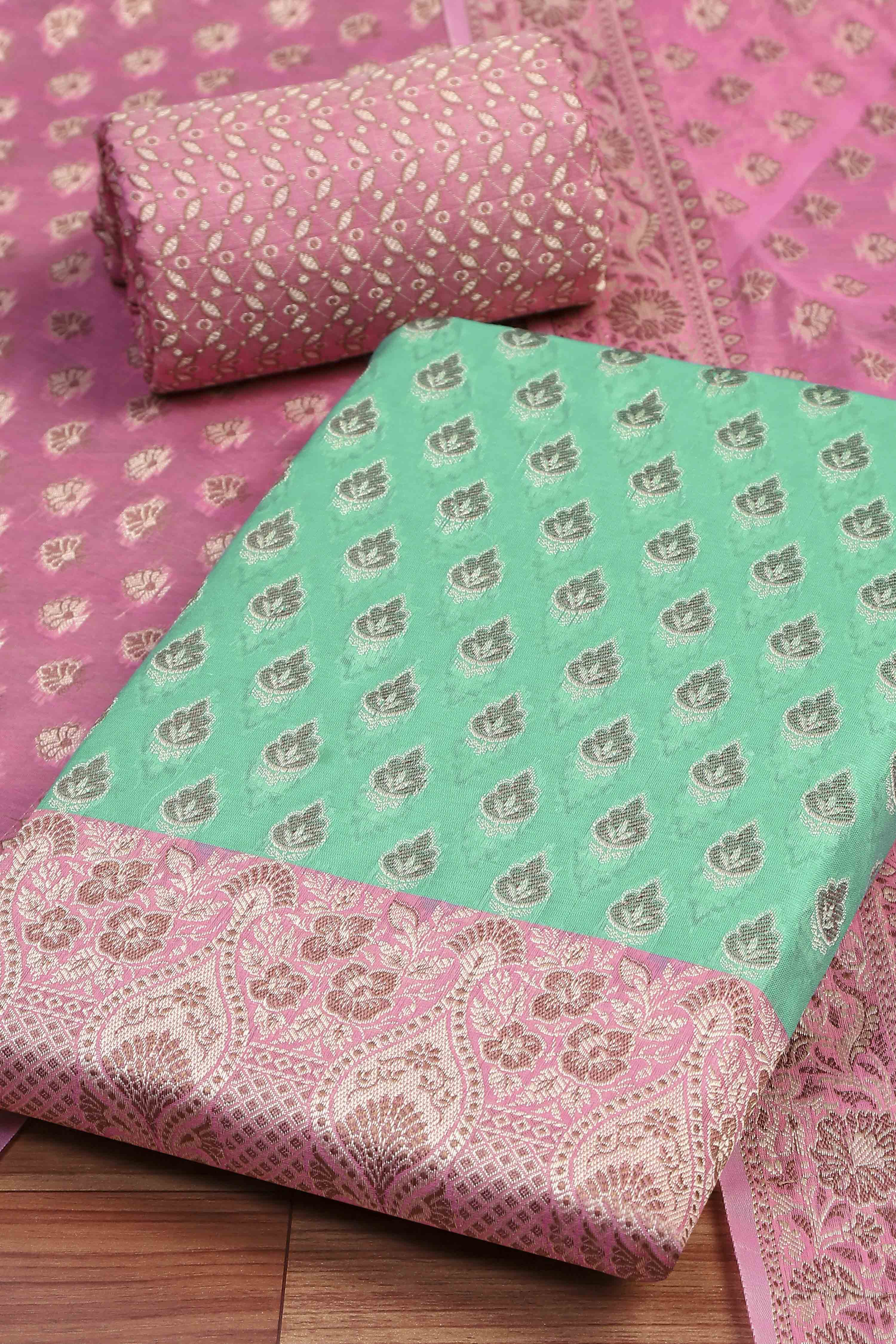 Mehendi Cotton Printed Embroidered Unstitched Suit Set image number 1