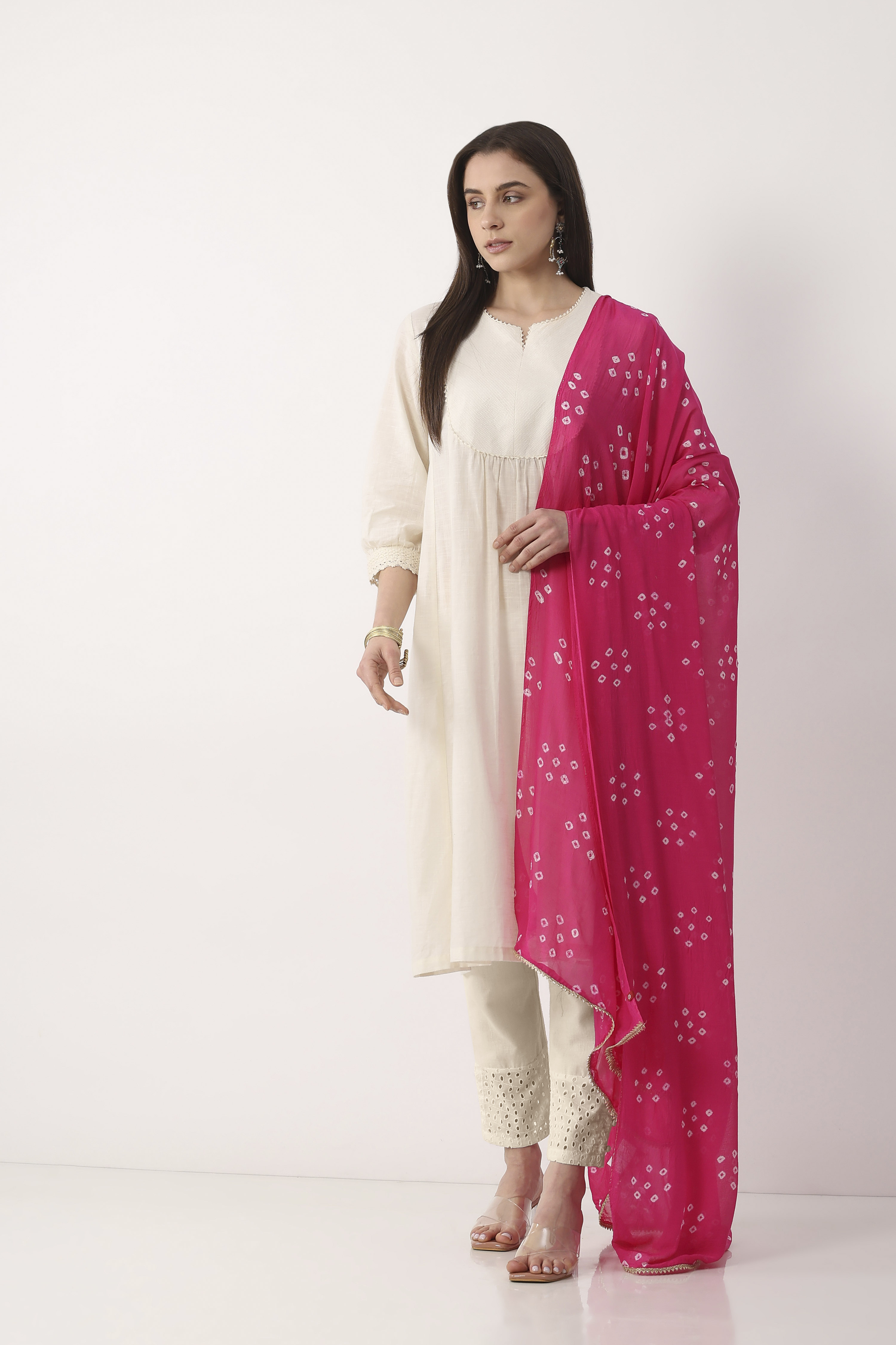 Rani Pink Mul Cotton Bandhani Printed Dupatta image number 3