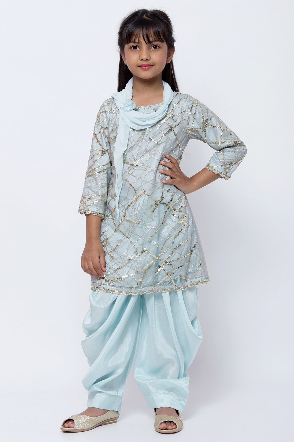 Sky Blue Nylon Straight Kurta Regular Pant Suit Set image number 0