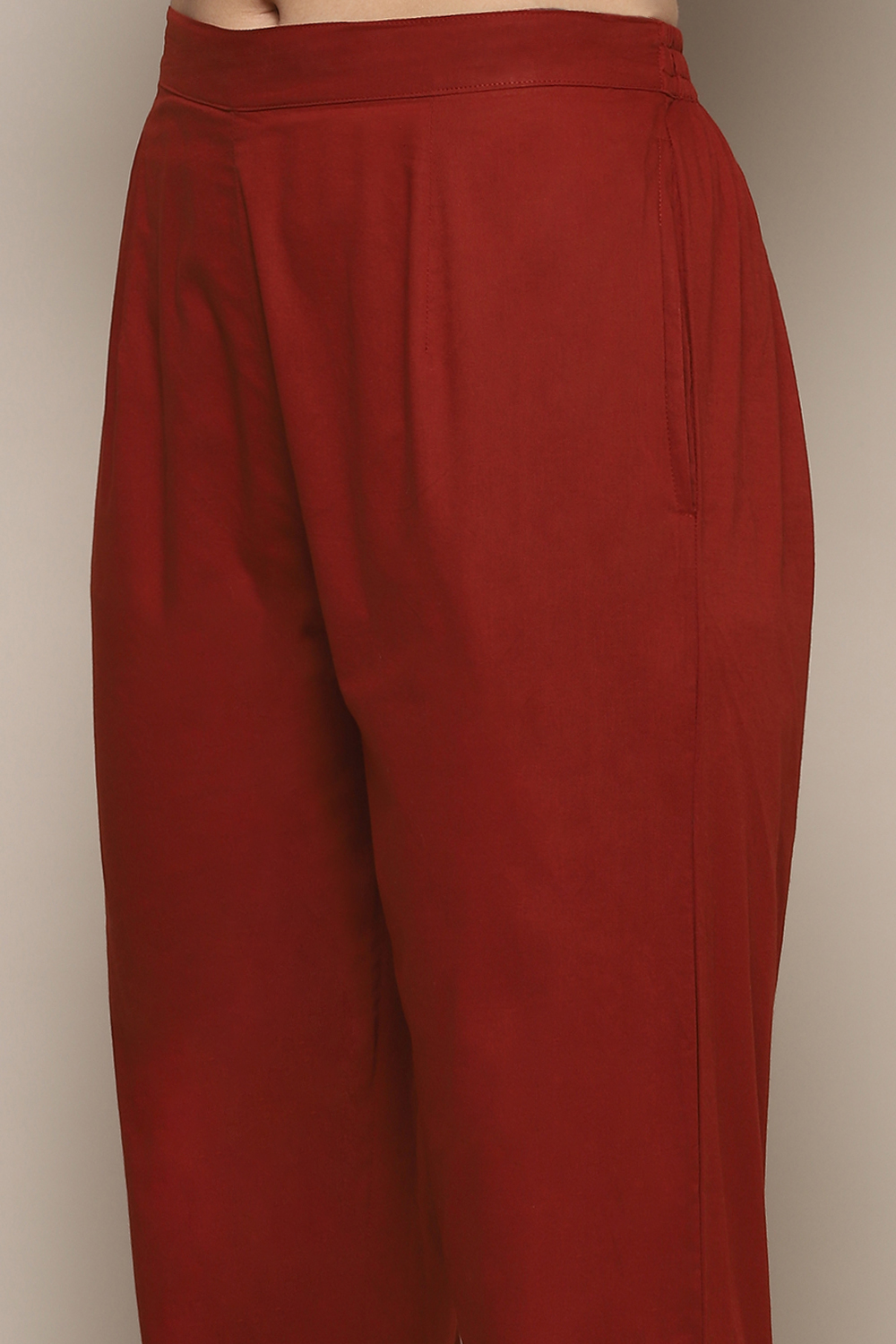 Beige Maroon Cotton Unstitched Suit set image number 3