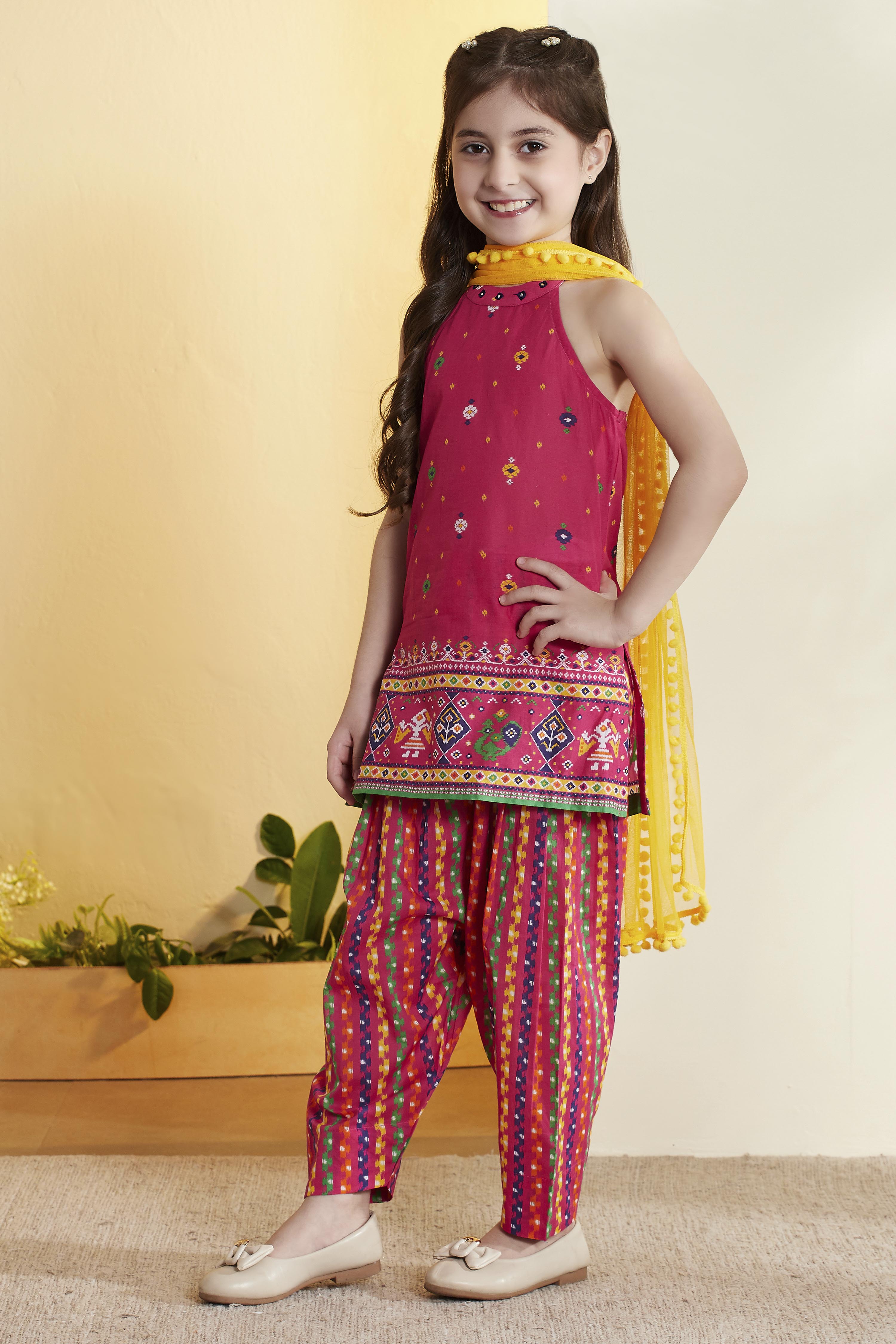Pink Printed Straight Cotton Kurta Set image number 3