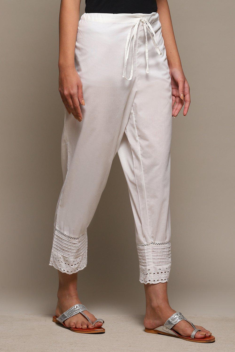 Off White Cotton Regular Pants image number 3