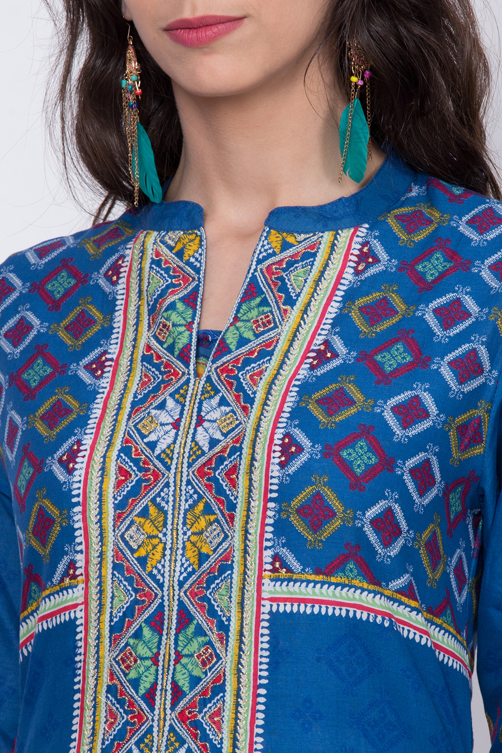 Red Cotton A-Line Printed Kurta image number 1