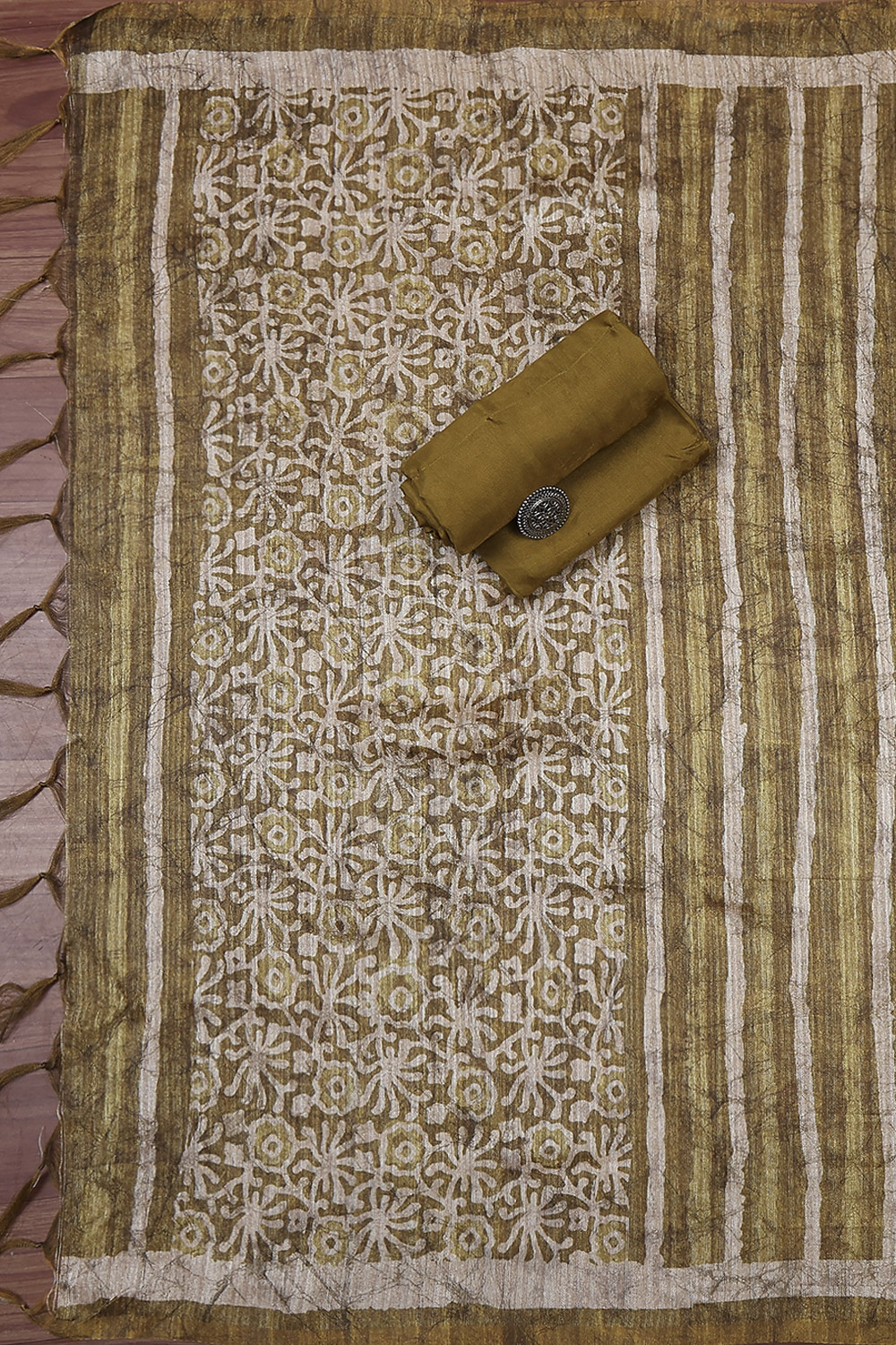 Rust Silk Blend Printed Unstitched Suit Set image number 3