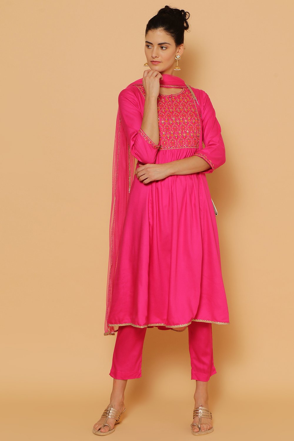 Blue Rayon Kalidar Kurta Slim Pant Suit Set image number 3
