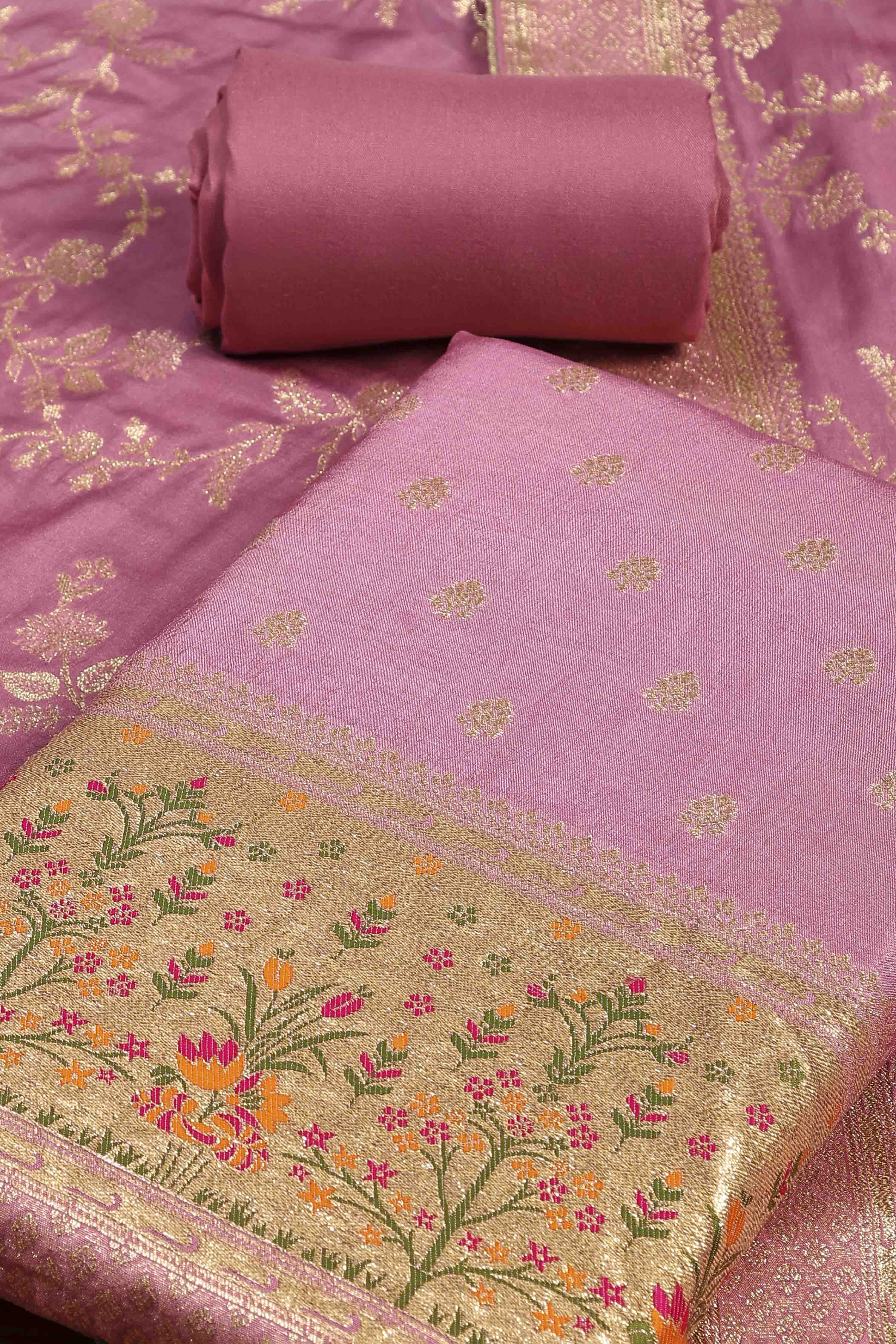 Purple Jacquard Traditional Weaving Unstitched Suit Set image number 1