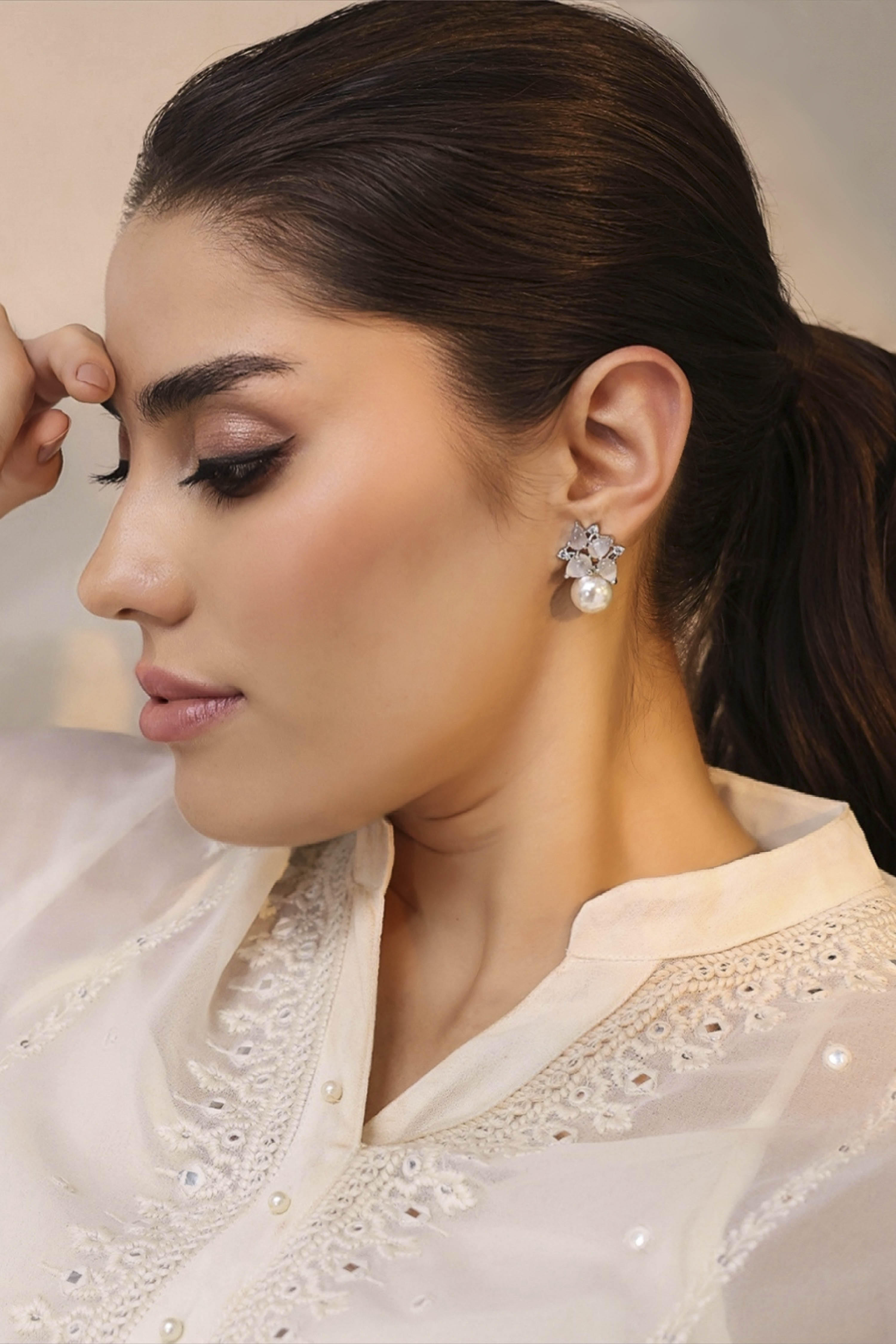 Grey Stone Embellished Earrings image number 2