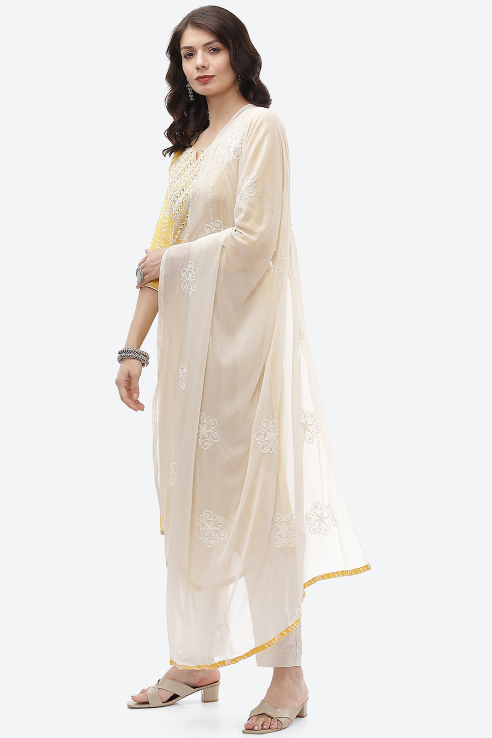 Yellow Cotton Unstitched Suit Set image number 6