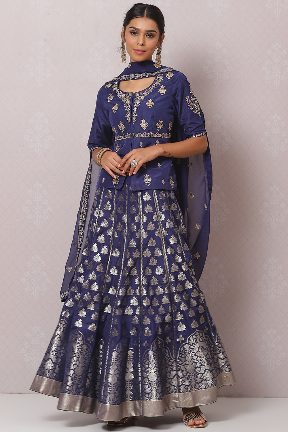 Blue Straight Art Silk Lehenga Set image number 7
