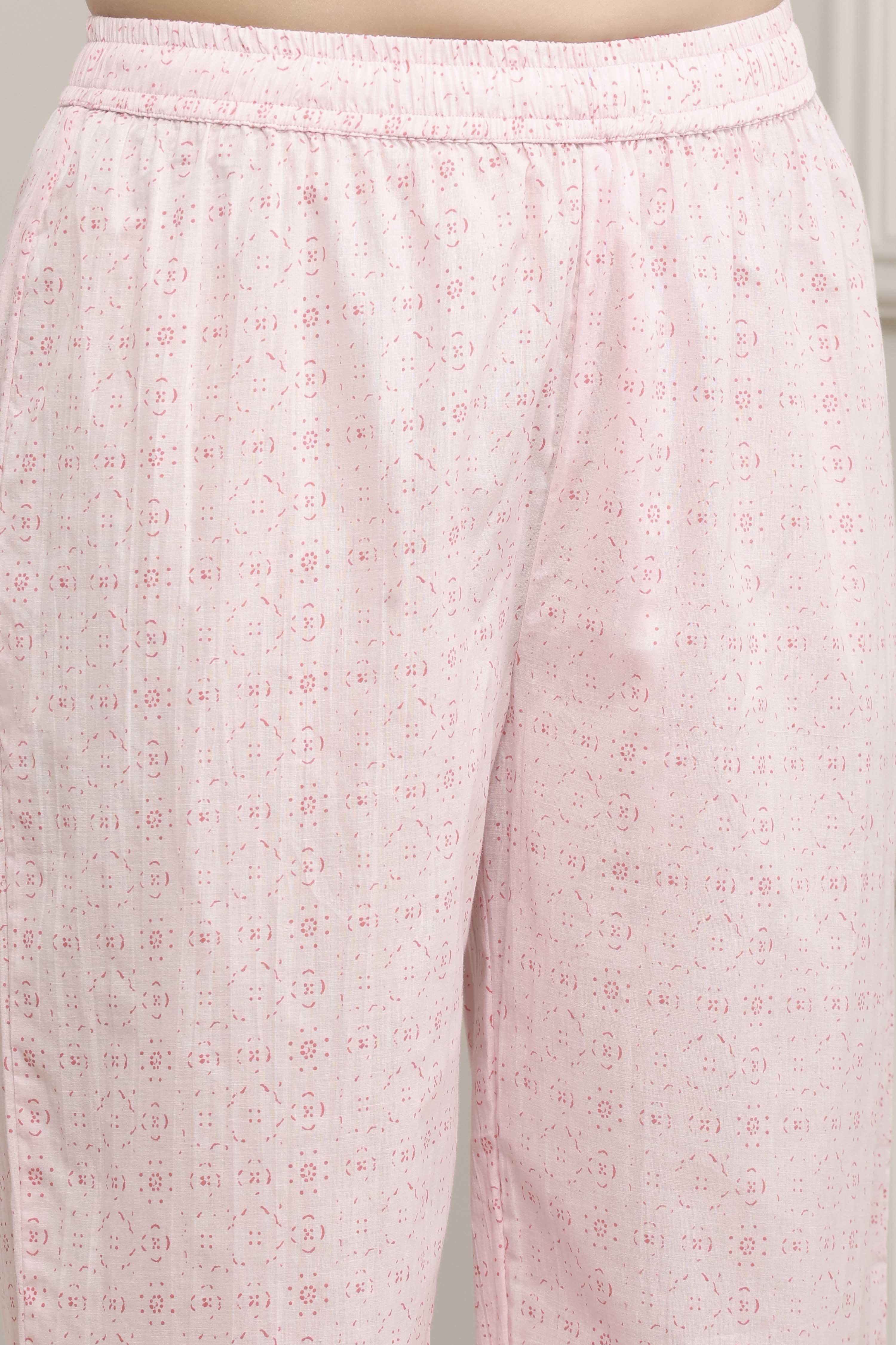 Off-White Cotton Floral Printed Straight Suit Set image number 2