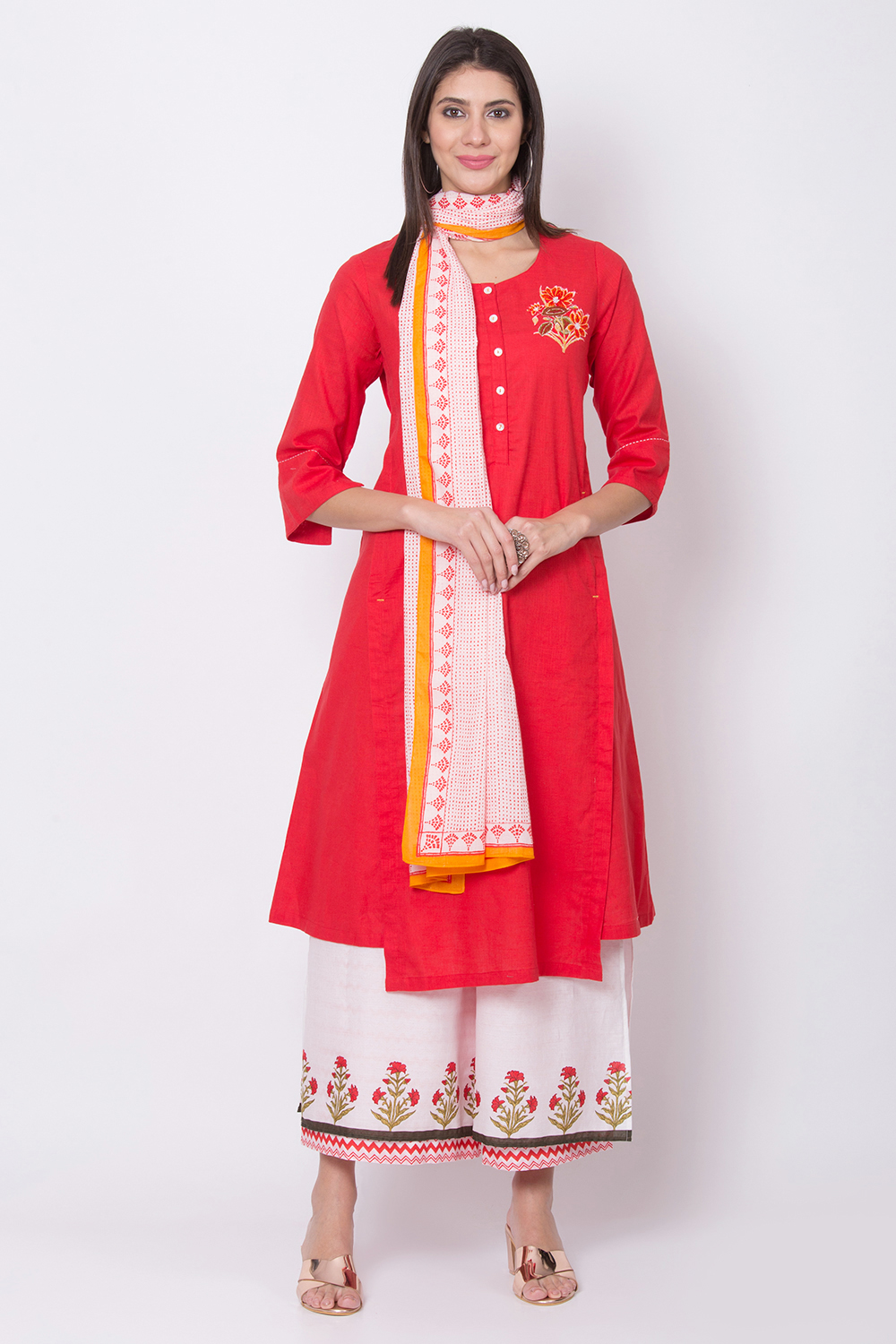Charcoal Cotton A-Line Kurta Palazzo Suit Set image number 0