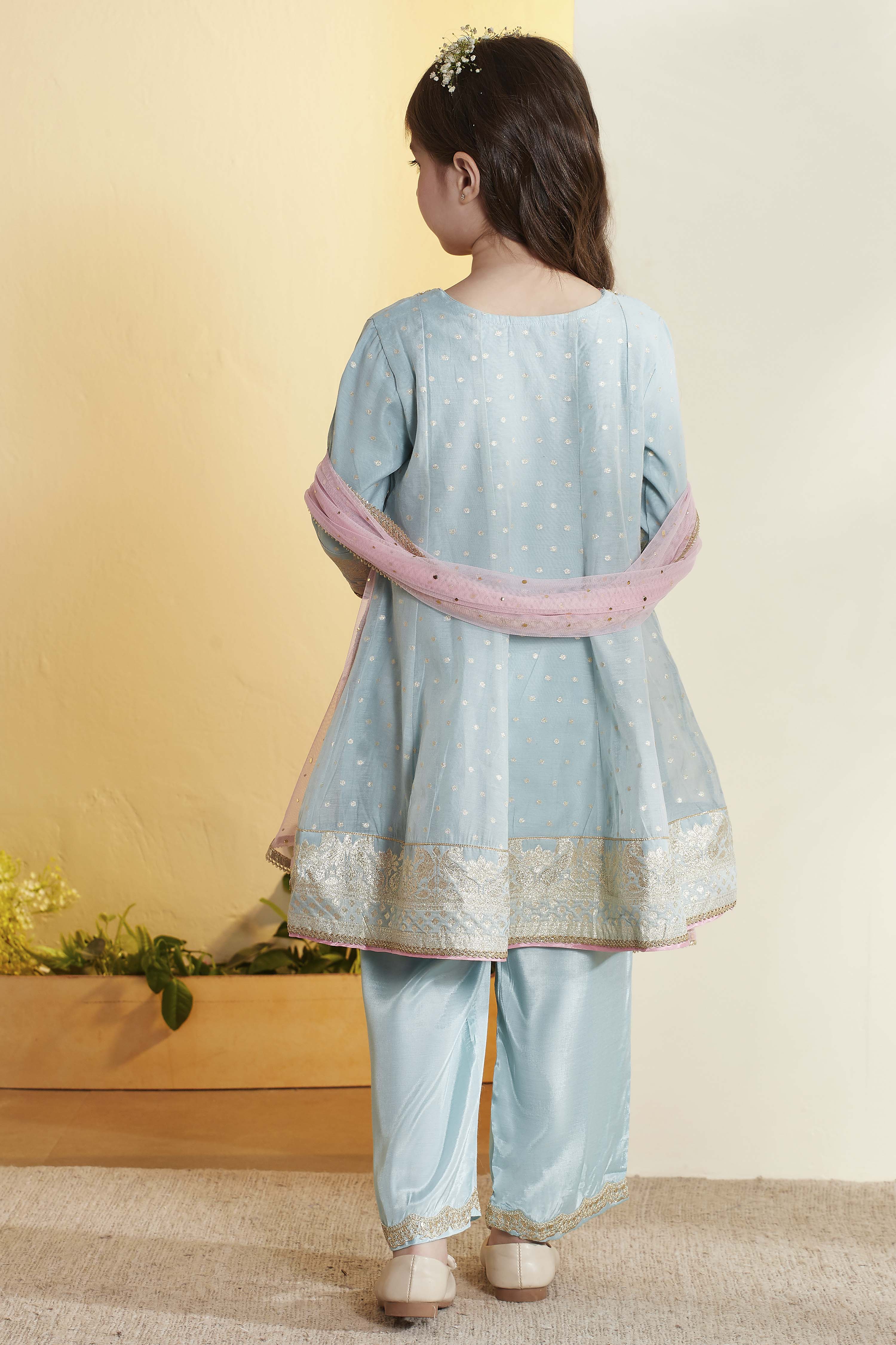 Blue Yarndyed Sequined Kalidar Kurta Set image number 5