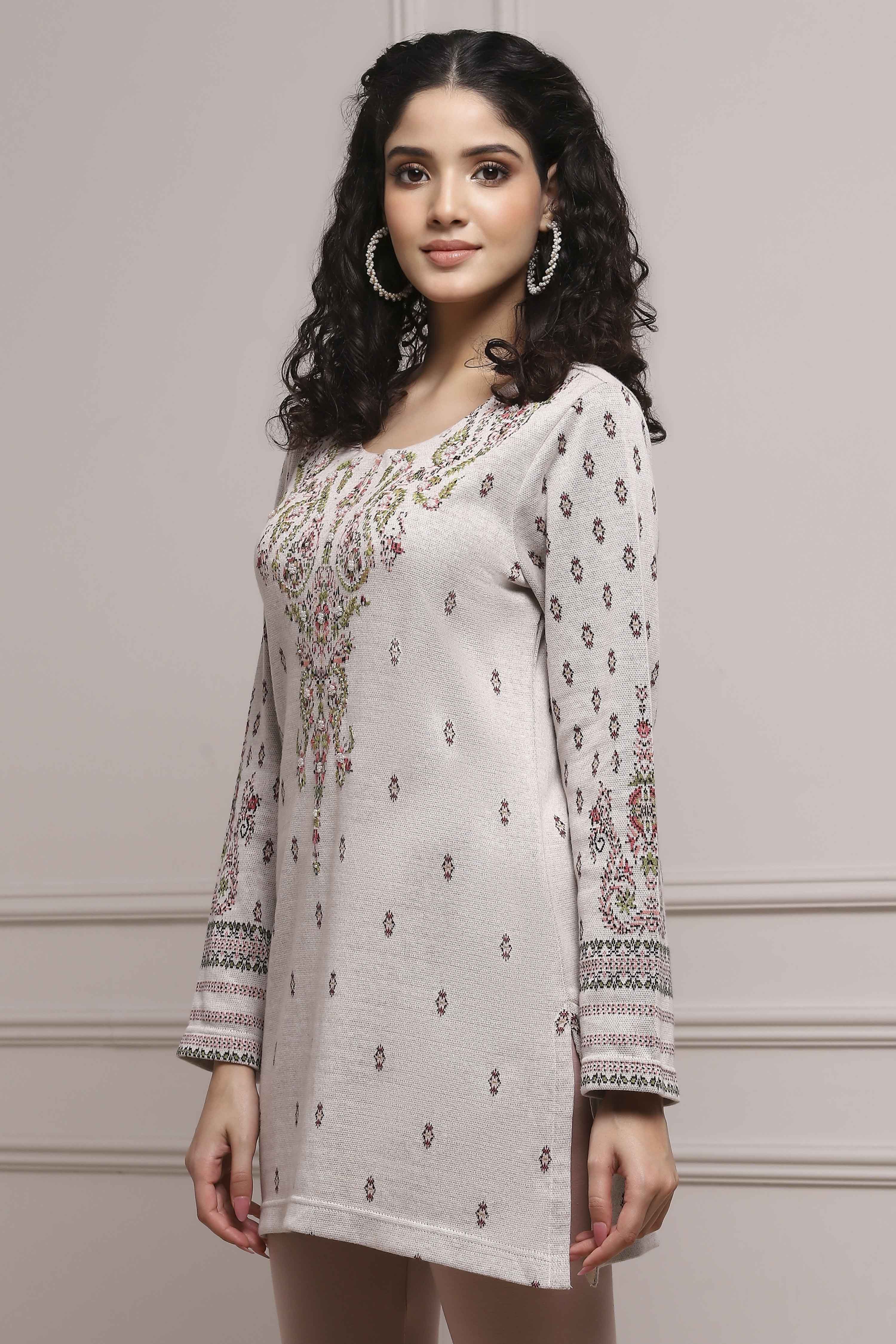 Ivory White Cotton Blend Regular Kurta image number 2