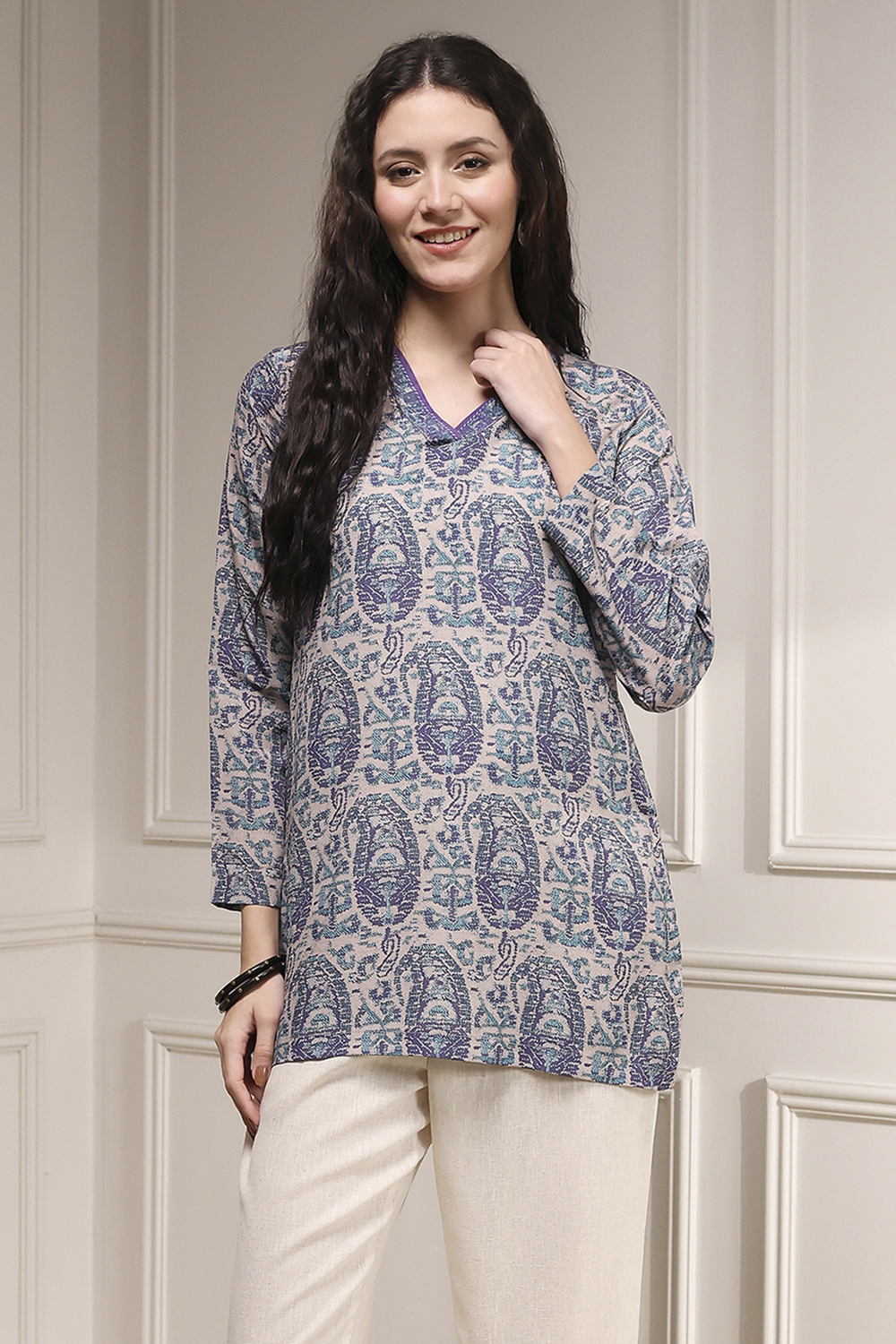 Maroon Black Polyester Straight Printed Kurta image number 5