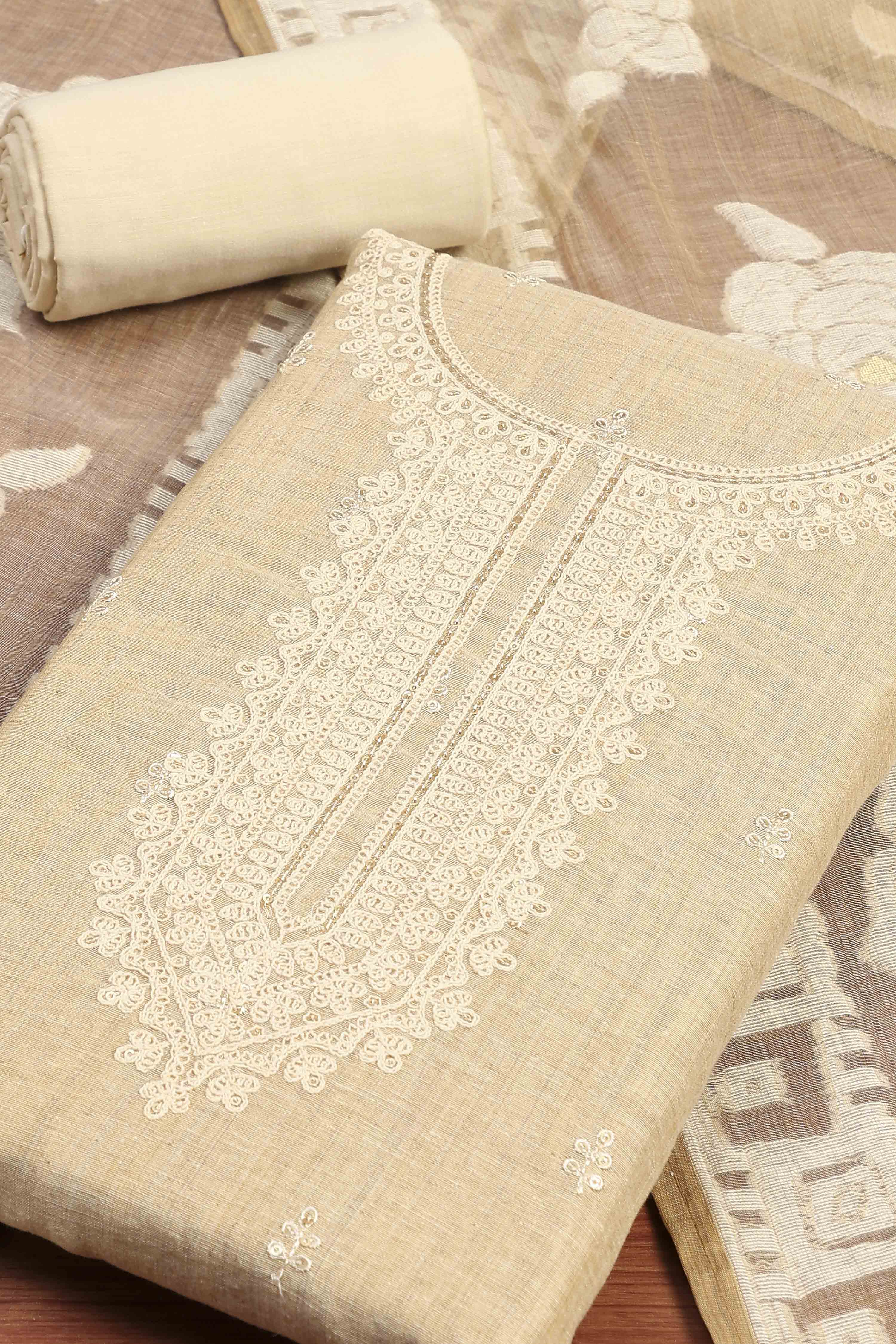Chicoo Cotton Neck Embroidered Unstitched Suit Set image number 1