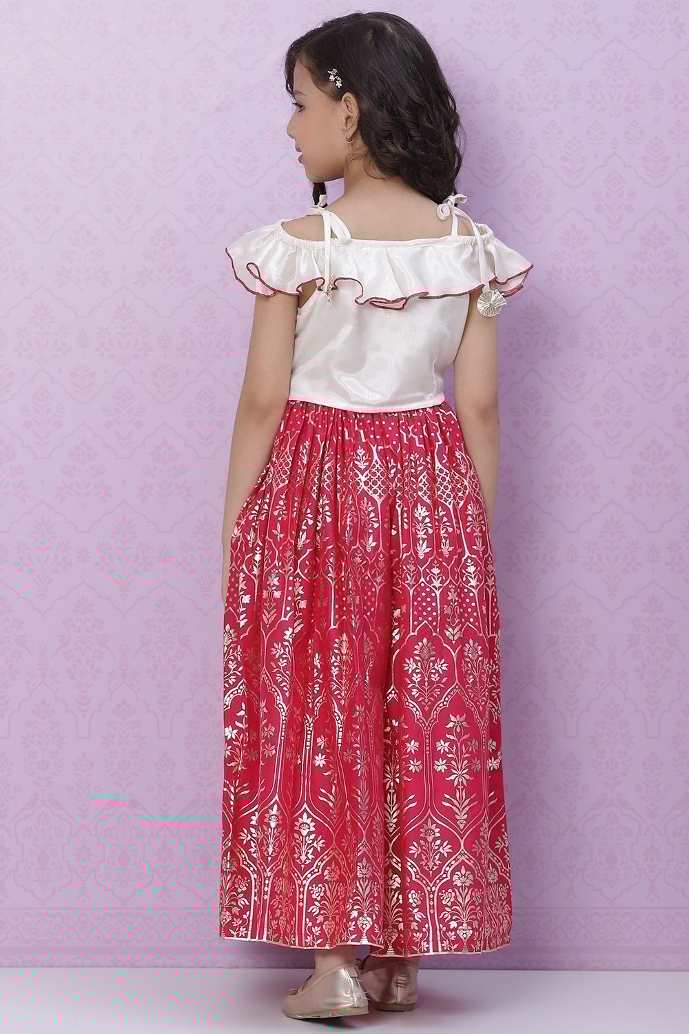 White And Pink Art Silk Flared Lehenga image number 4