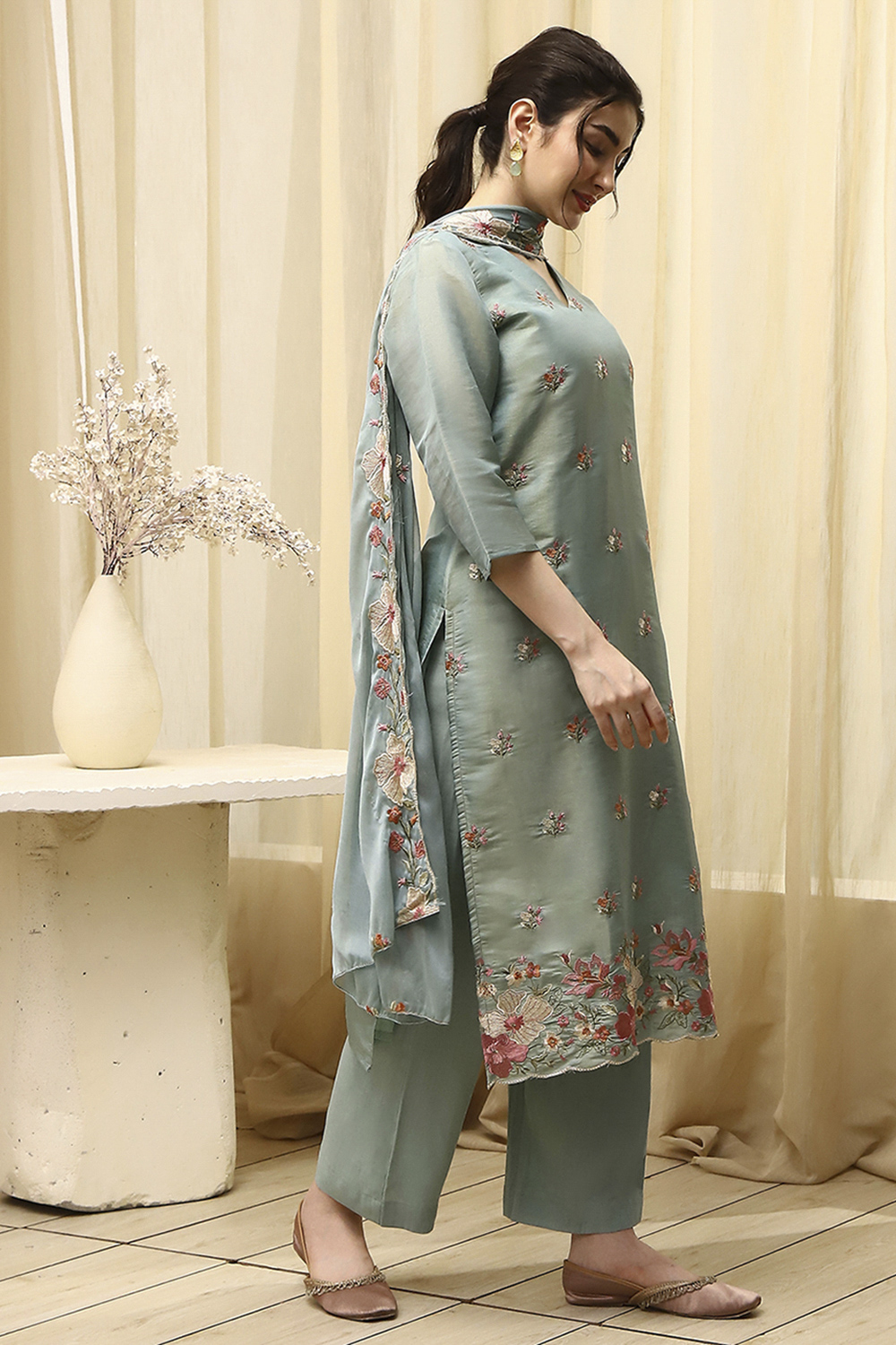 Coral Tissue Machine Embroidered Unstitched Suit Set image number 6