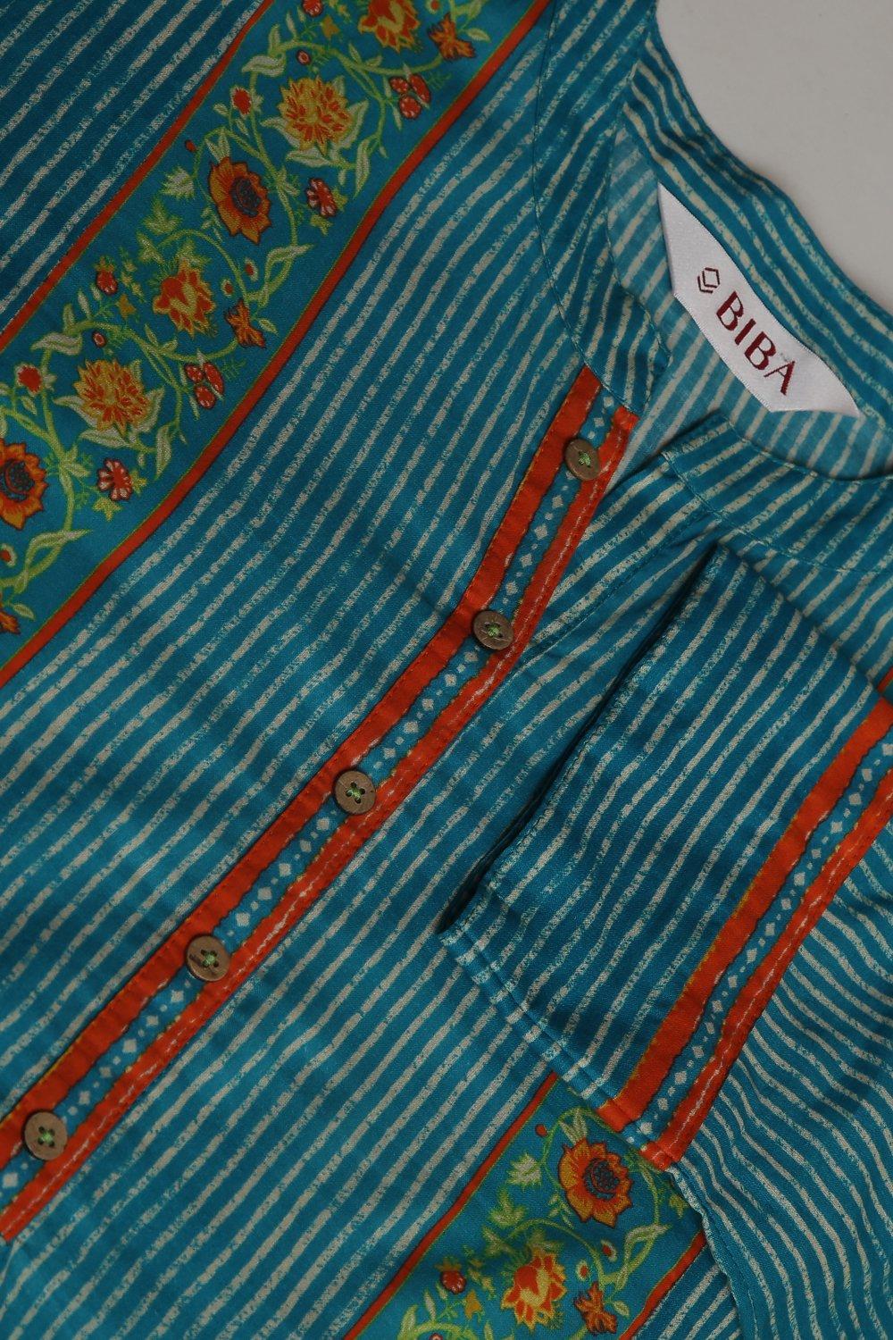 Teal Cotton A-Line Kurta Palazzo Suit Set image number 1
