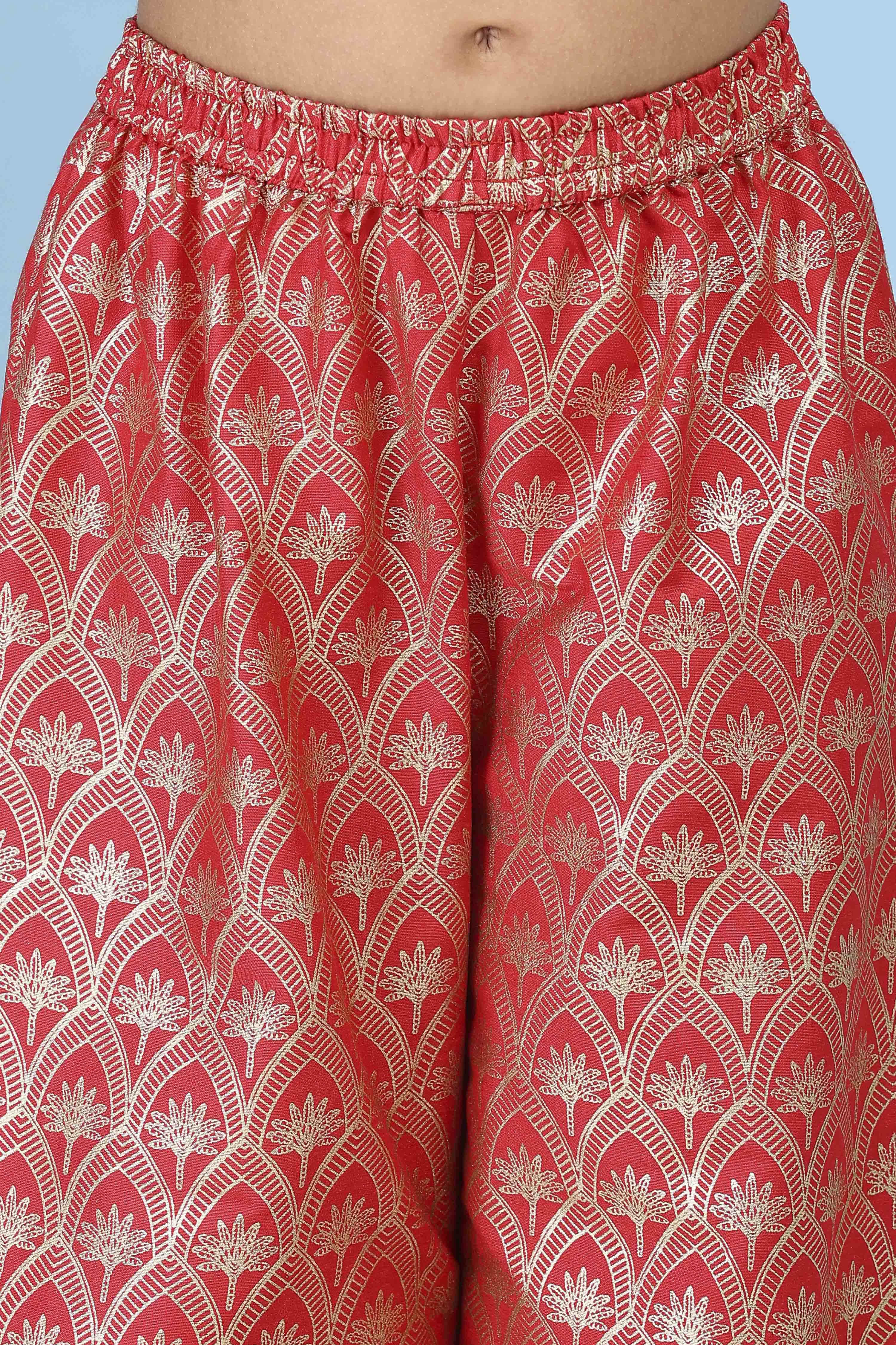Red Poly Viscose Dyed Straight Suit Set image number 2