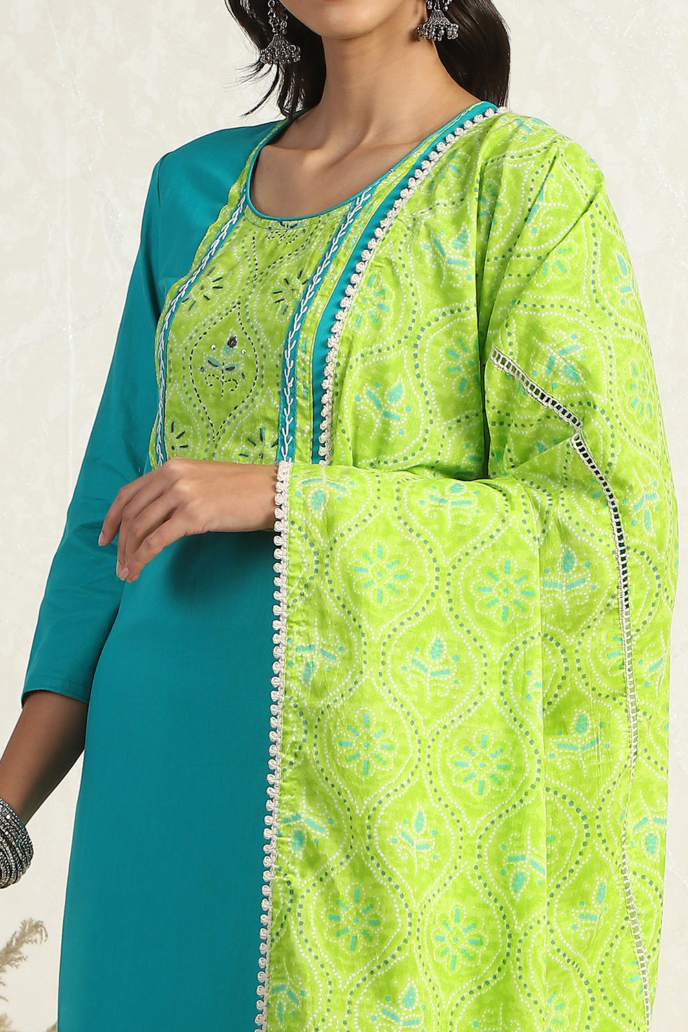 Turquoise Cotton Dyeing Unstitched Suit Set image number 8
