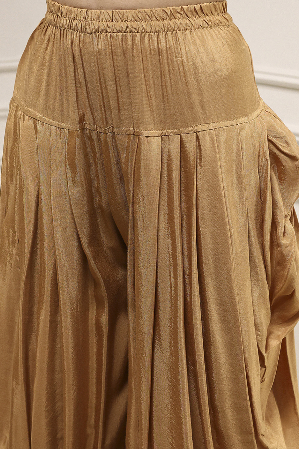 Cream Chanderi Printed Embroidered Unstitched Suit Set image number 3