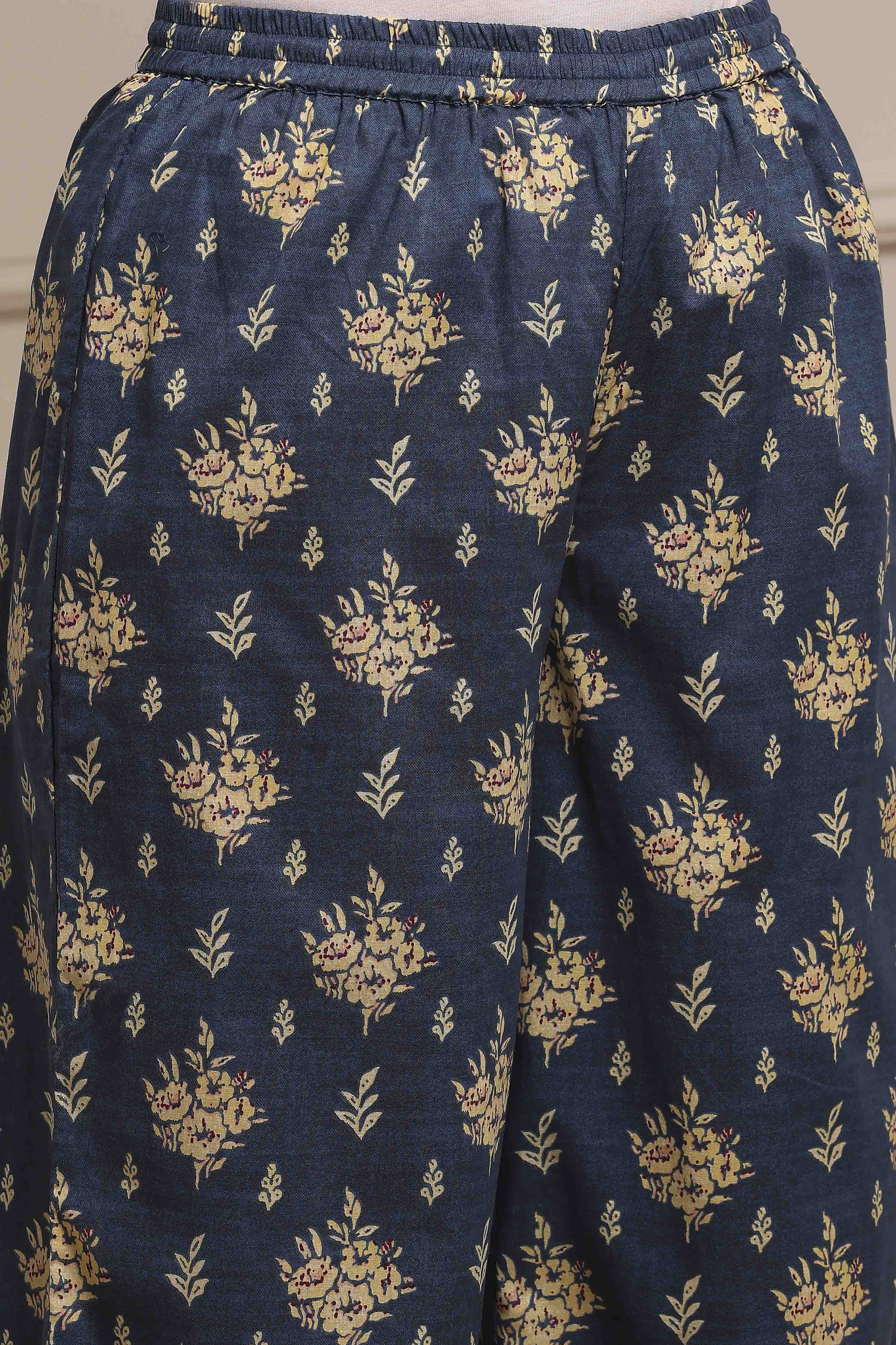 Blue Cotton Straight Printed Suit Set image number 2