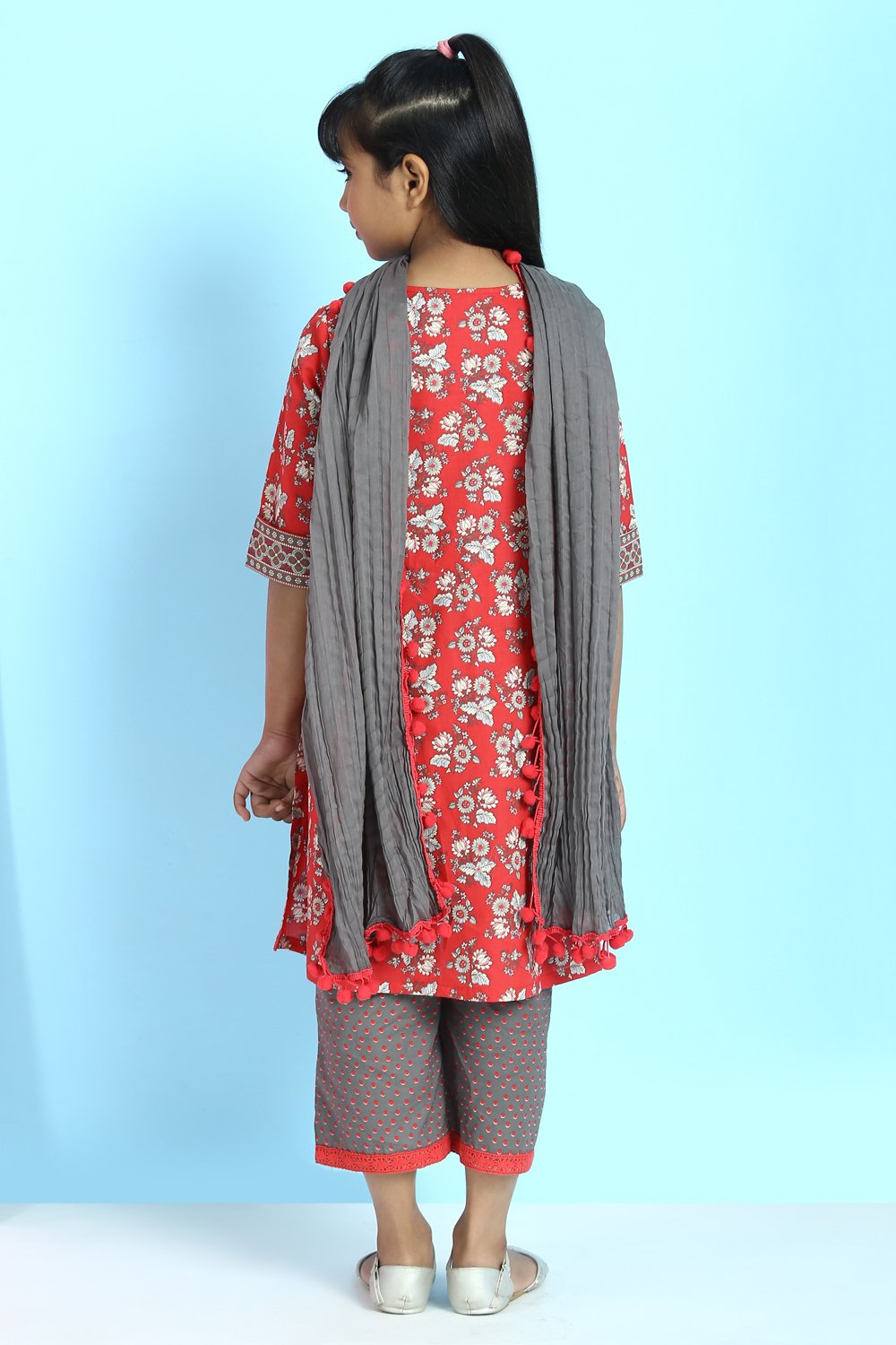 Red Cotton A-Line Straight Kurta Palazzo Suit Set image number 8