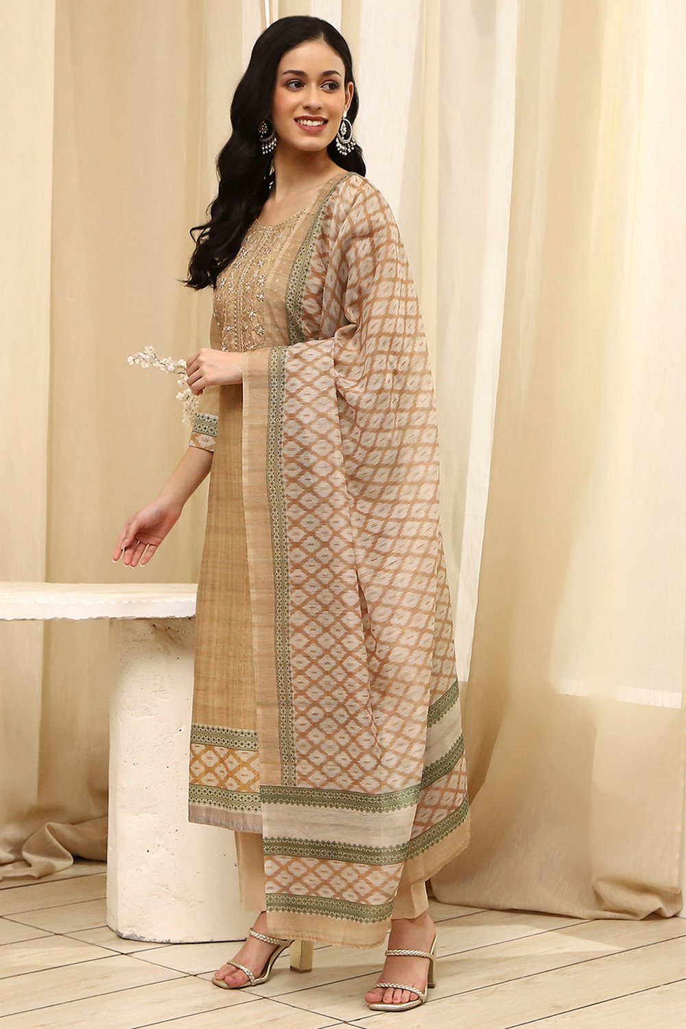 Pink Cotton Machine-Embroidered Unstitched Suit Set image number 4