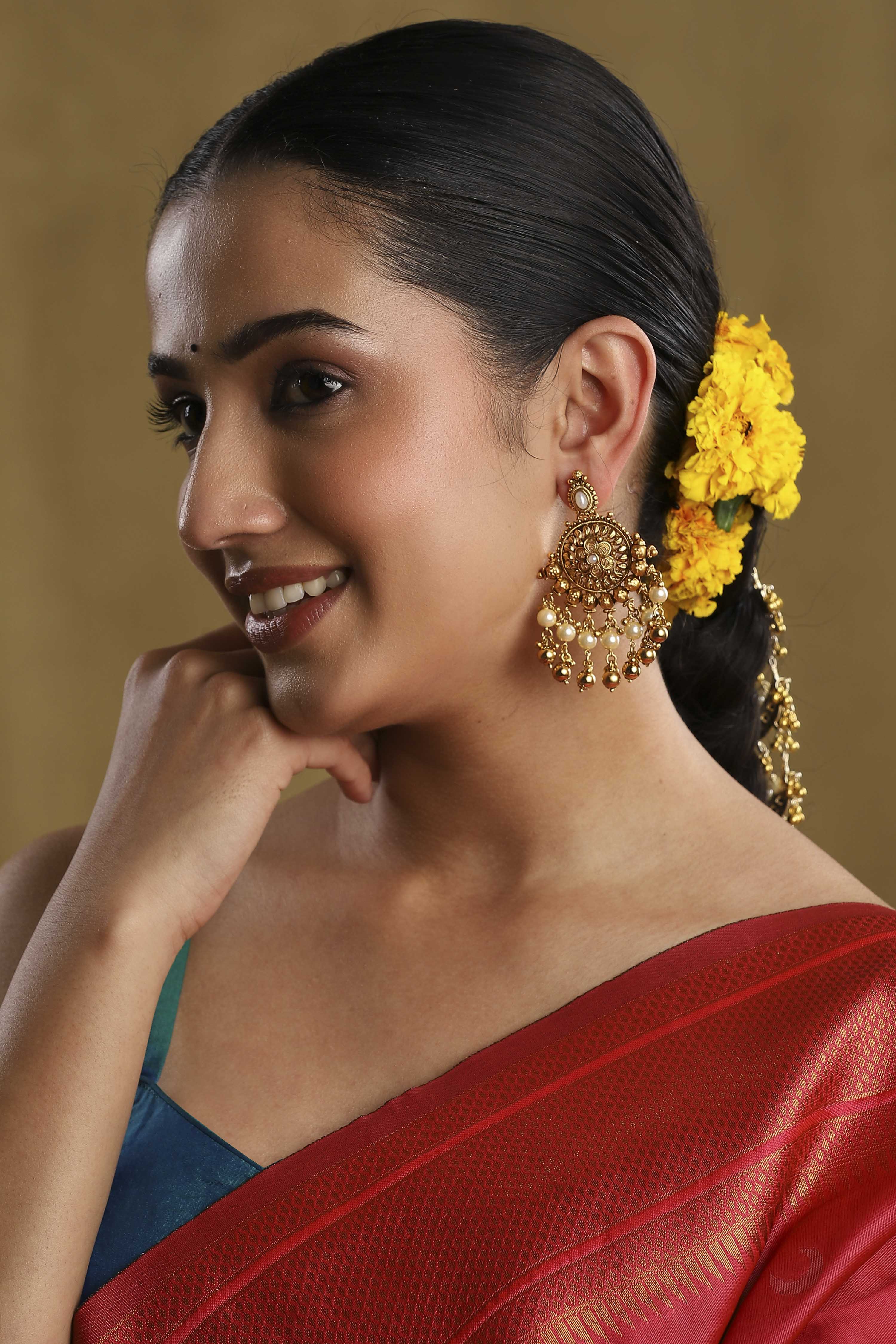 Gold Plated Brass Drop & Dangler Earrings image number 3