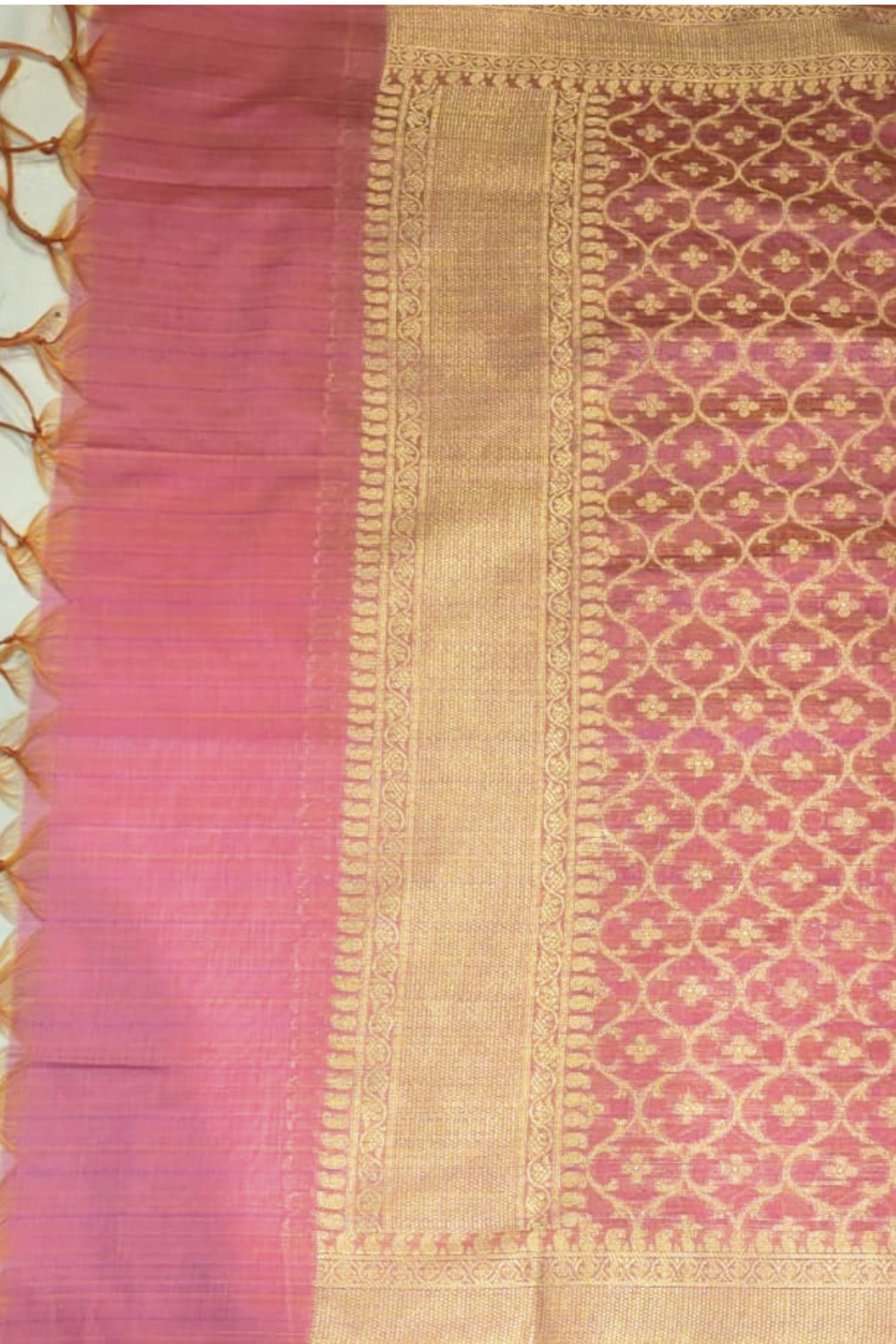 Pink Chanderi Silk Printed Unstitched Suit Set image number 5