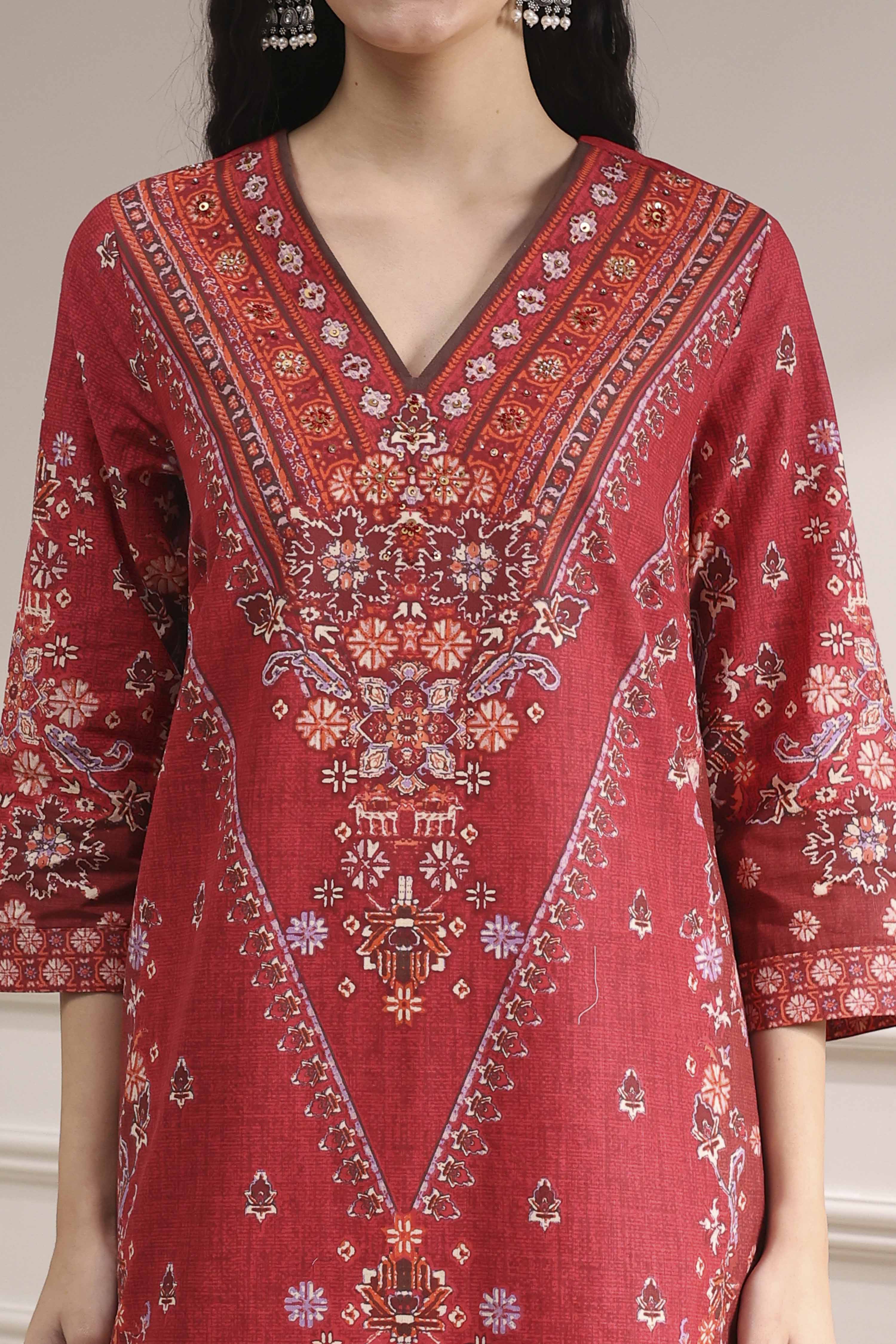 Blue Cotton Straight Printed Suit Set image number 1