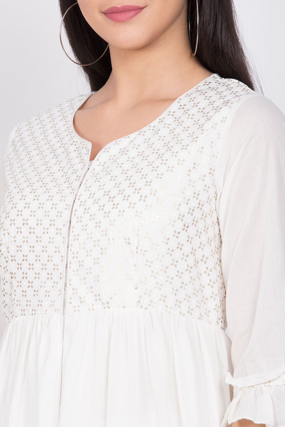 White Cotton Double Layered Printed Kurta image number 1