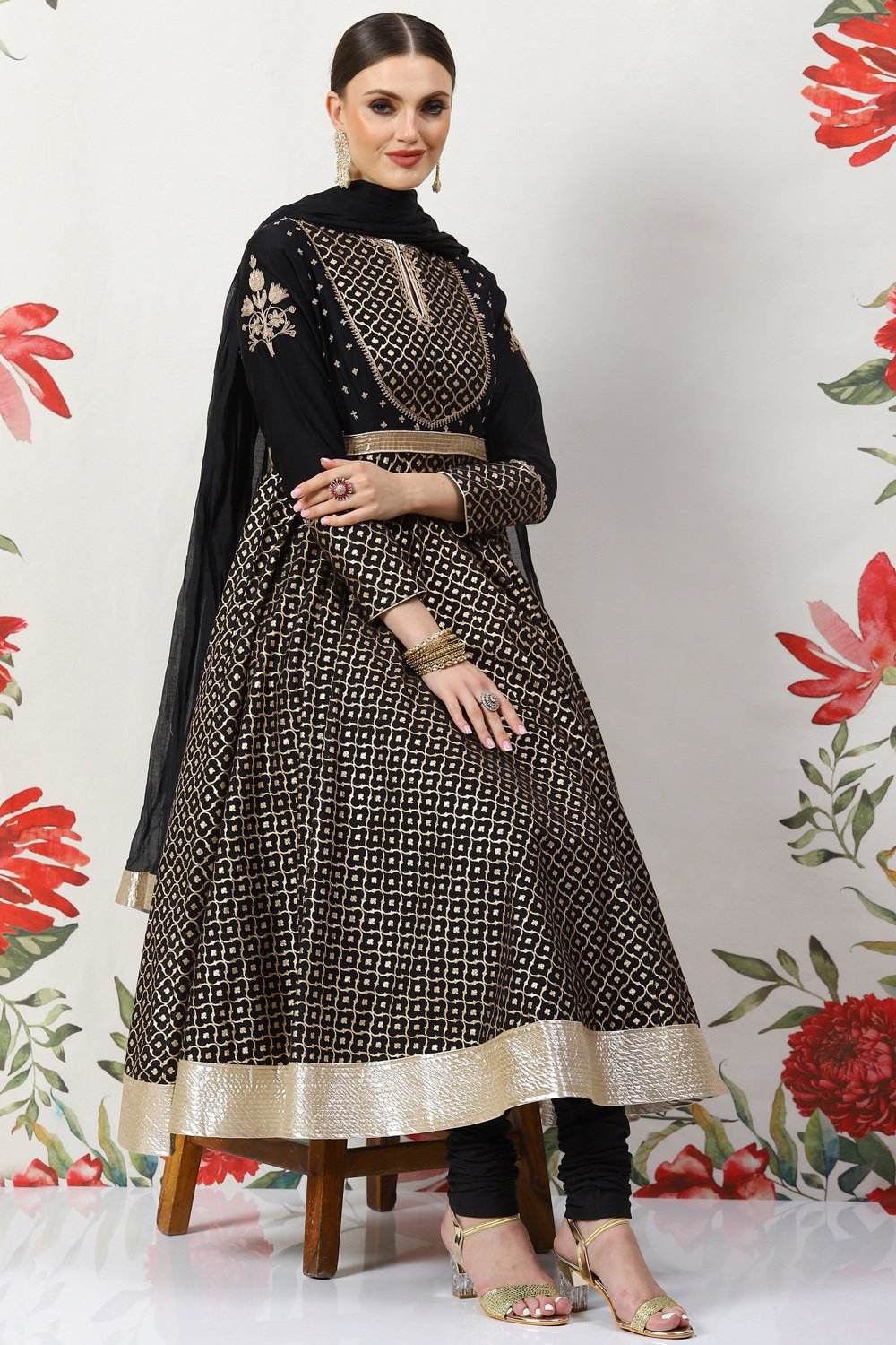 Rohit Bal Cream Cotton Silk Anarkali Yarndyed Suit Set image number 8