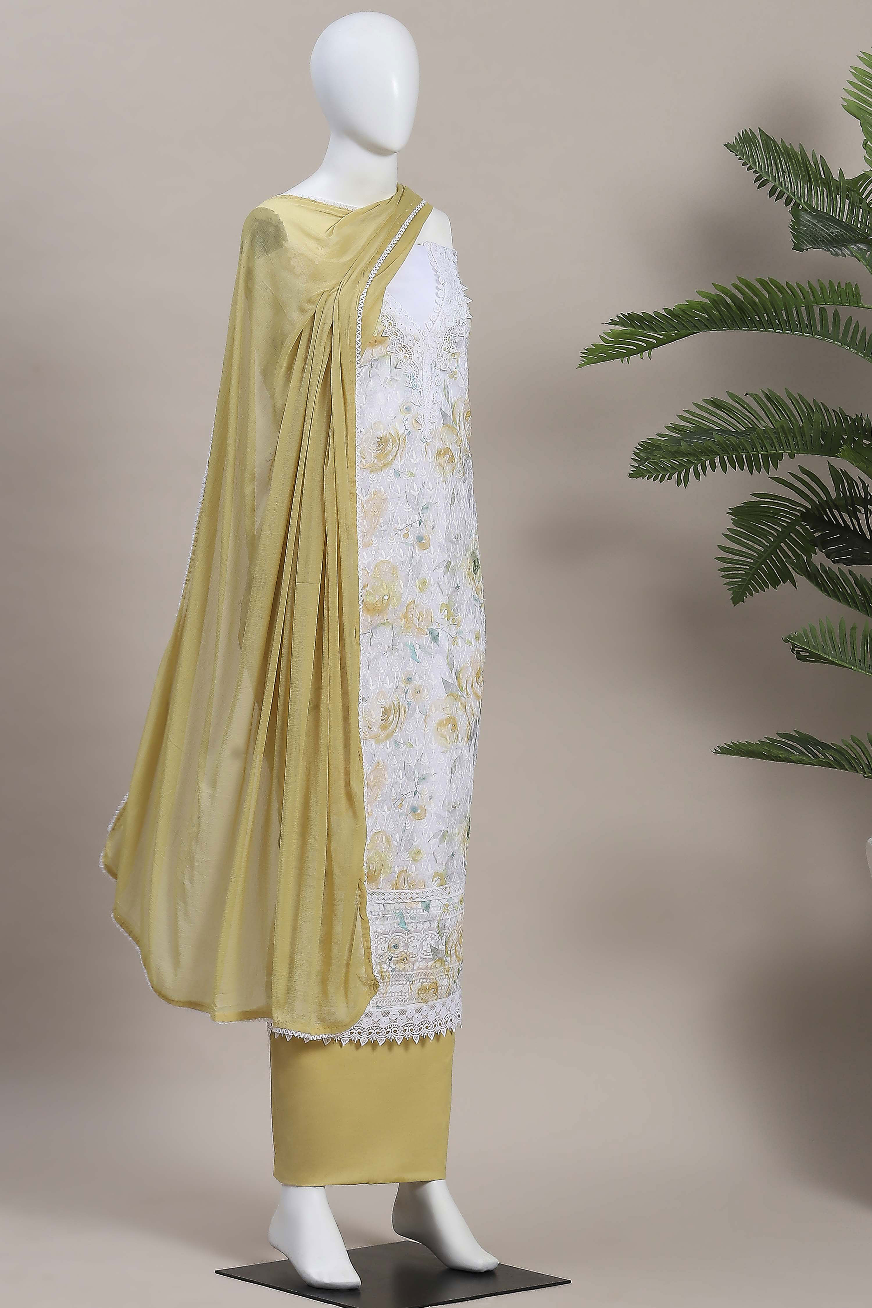 Ochre Cotton Rajasthani Print Unstitched Suit Set image number 4