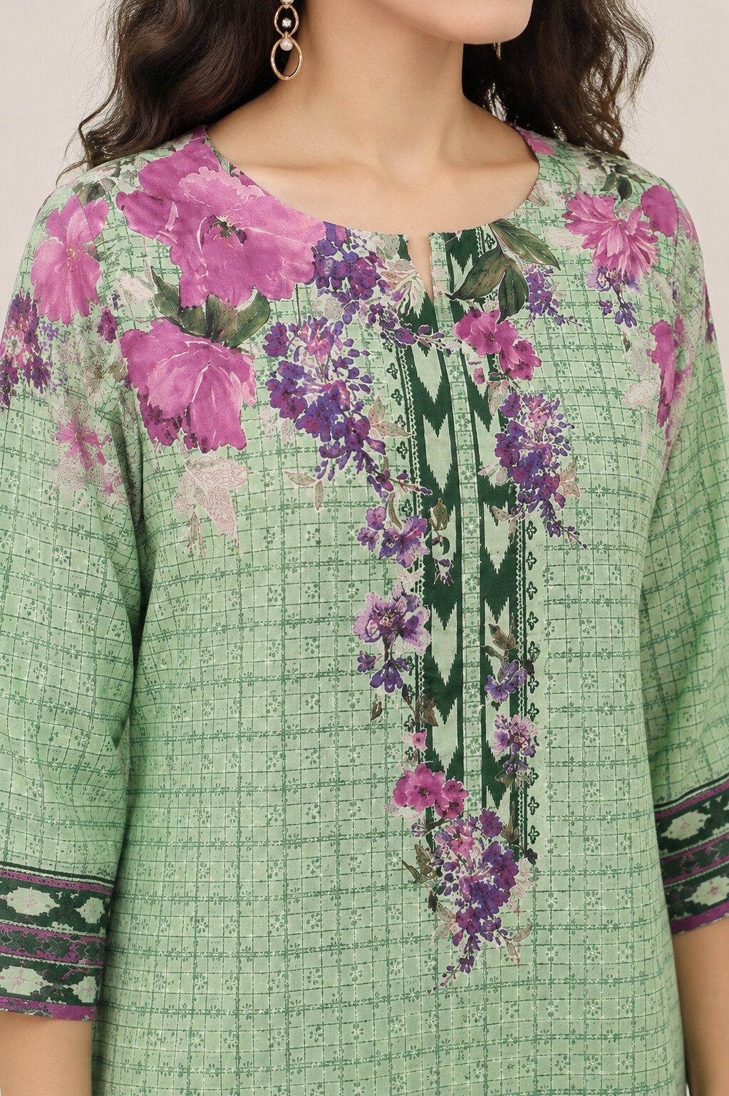 Purple Rayon Printed Straight Suit Set image number 1