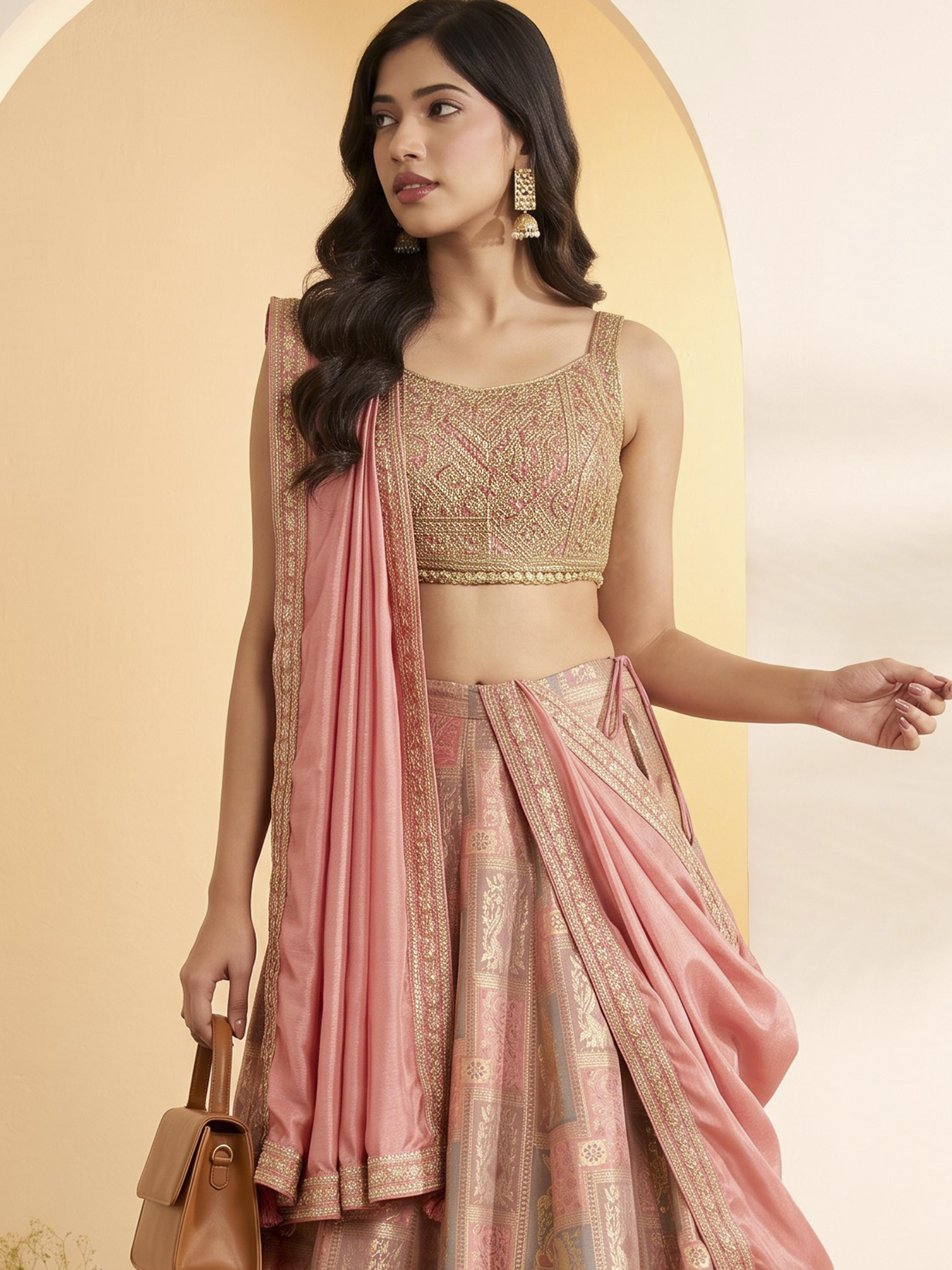 Light Pink Silk Kalidar Lehenga Set image number 1