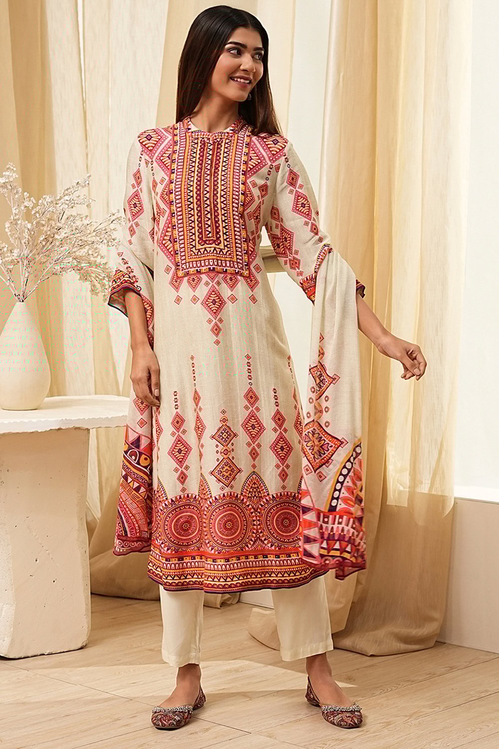 Dull Blue Printed Straight Suit Set image number 6