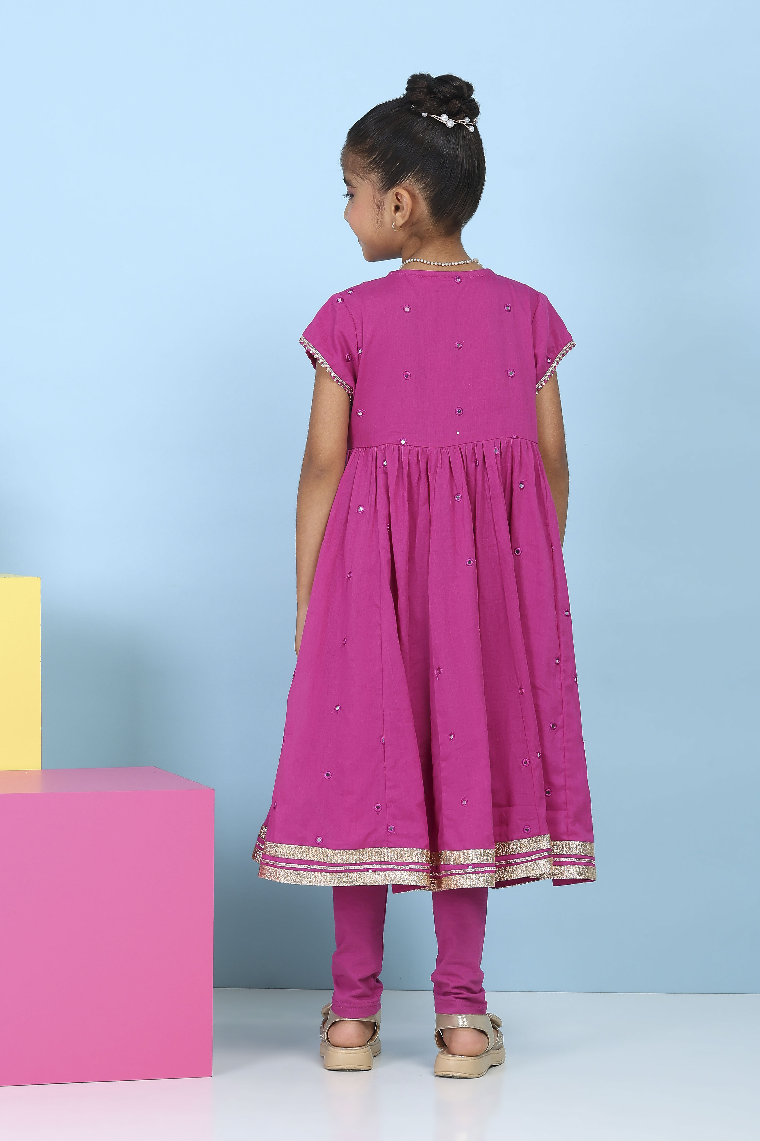 Pink Cotton Embroidered Anarkali Suit Set image number 4