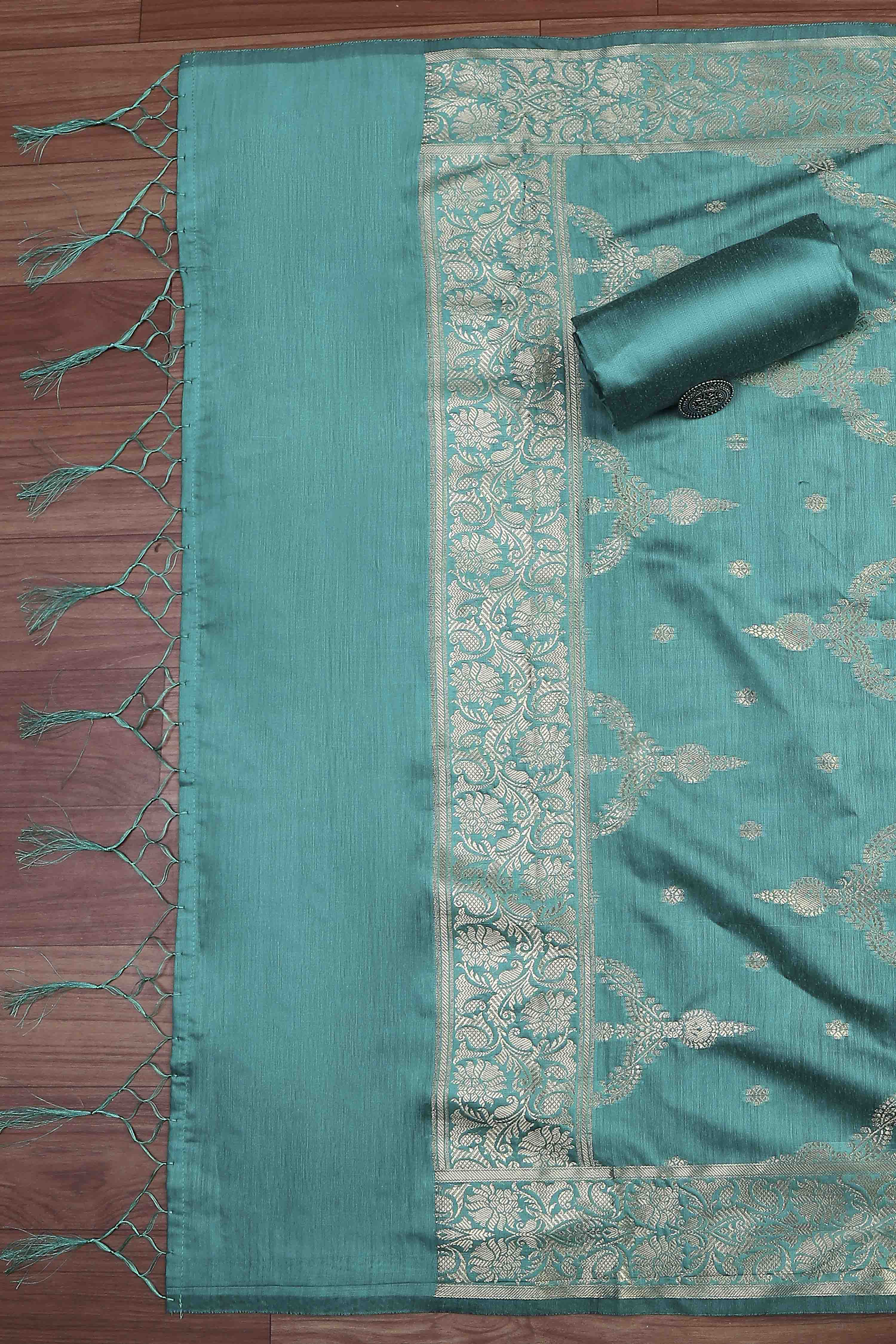 Turquoise Cotton Printed Embroidered Unstitched Suit Set image number 3