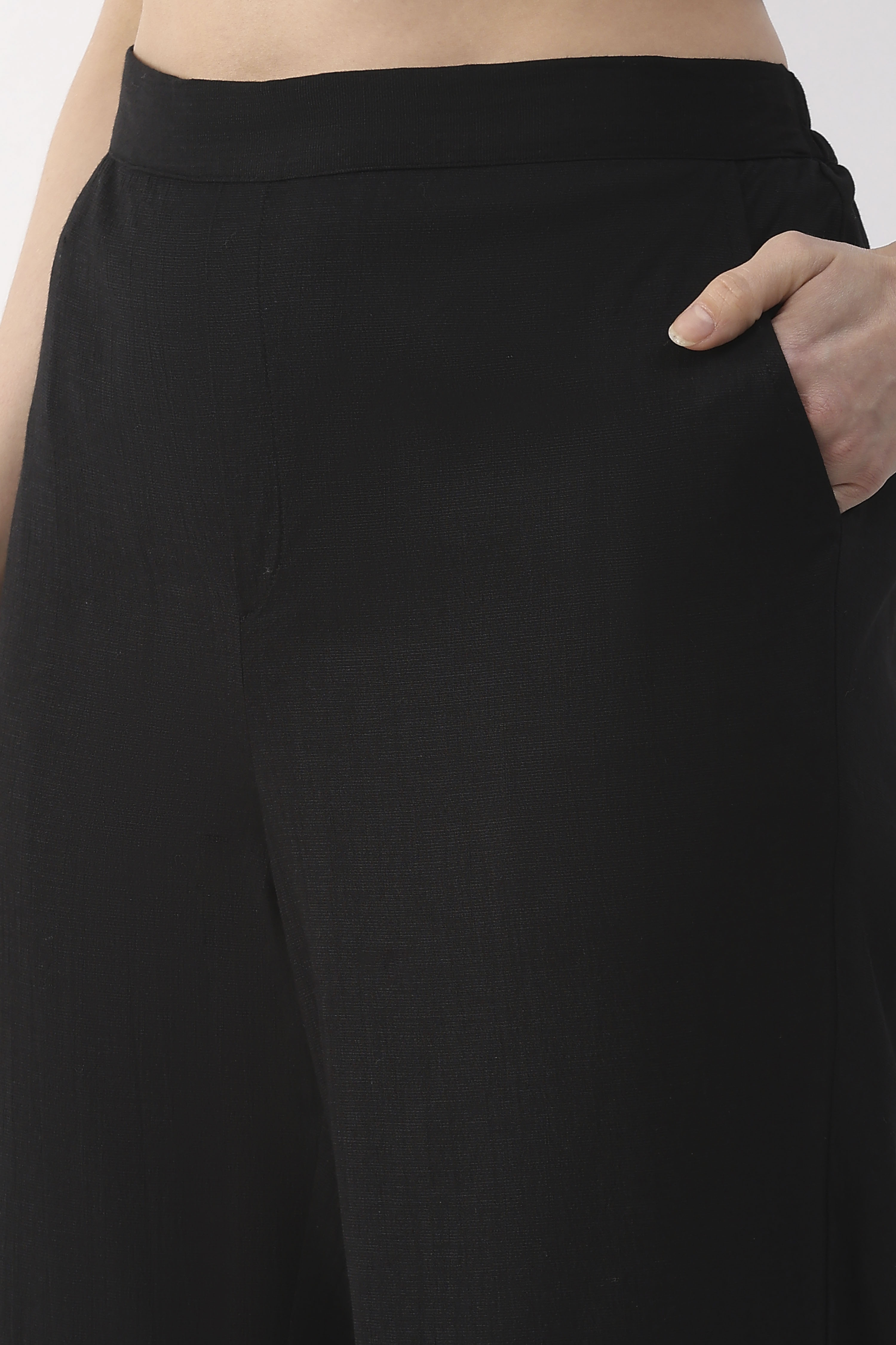 Black Viscose Lycra Regular Pants image number 1