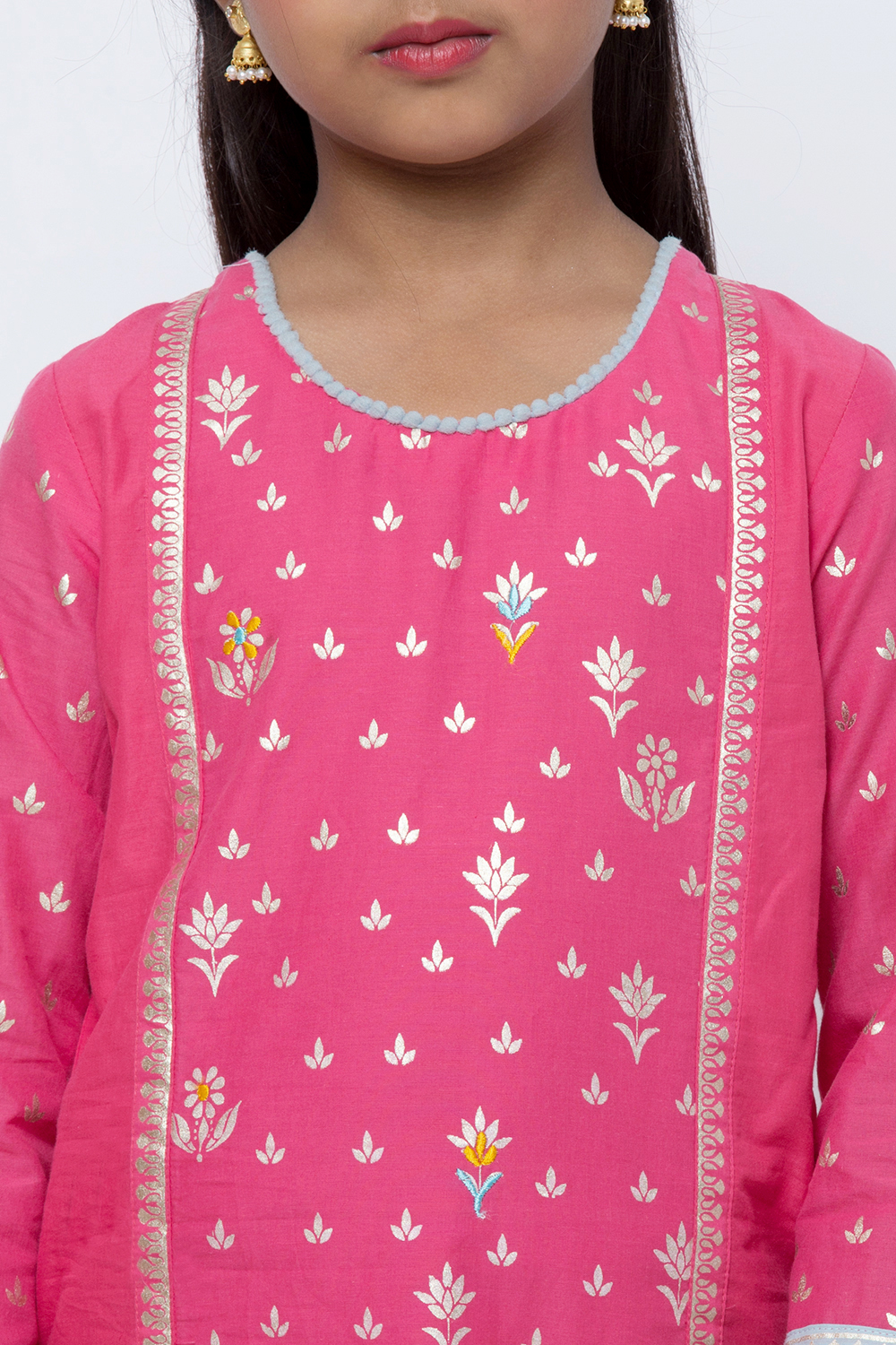 Pink And Blue Cotton Straight Kurta Salwar Suit Set image number 1
