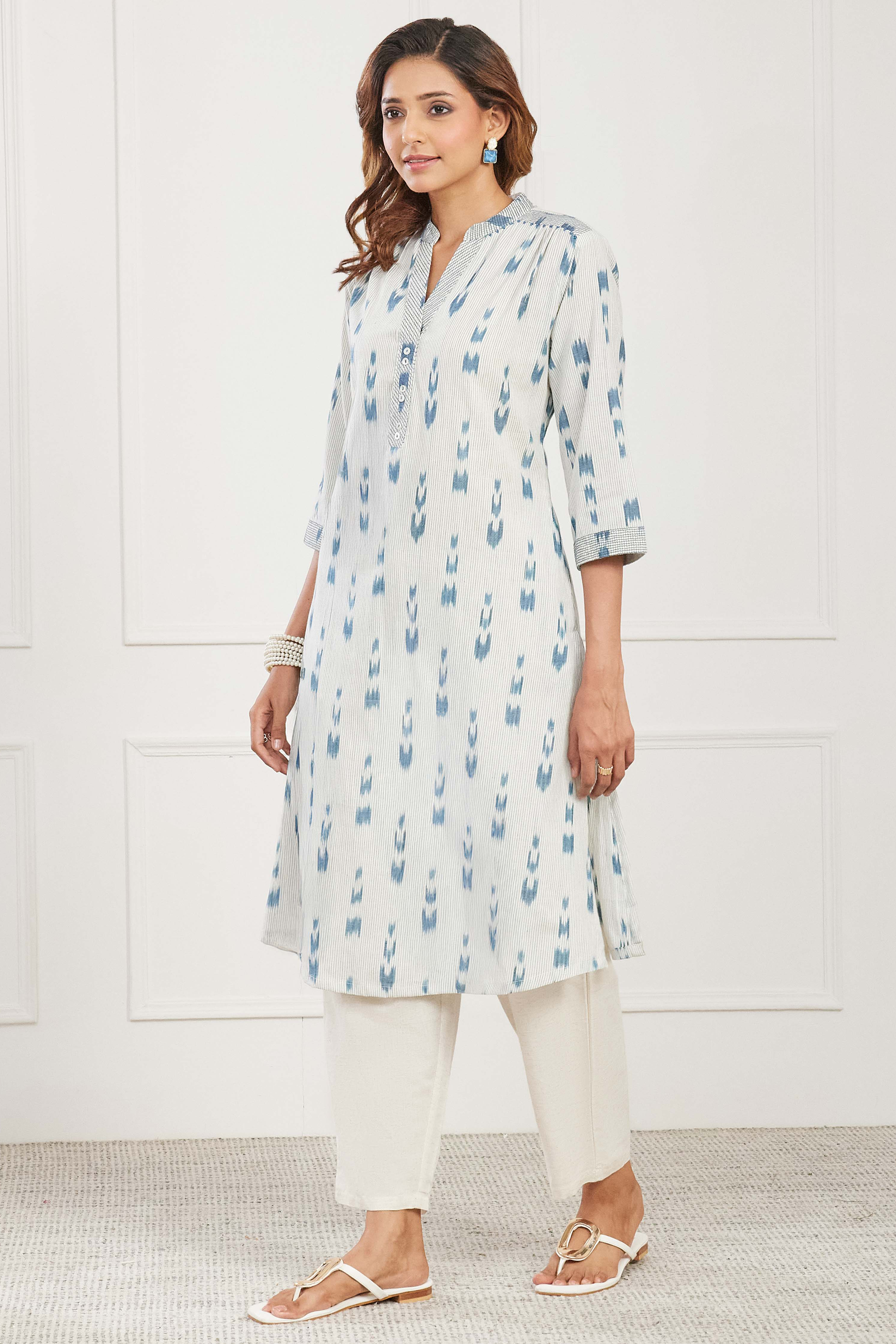 White Cotton Straight Kurta image number 2