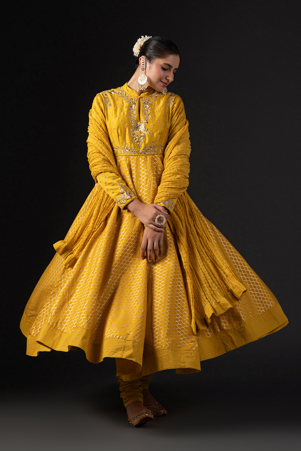 Orange Cotton Silk Anarkali Printed Suit Set image number 9