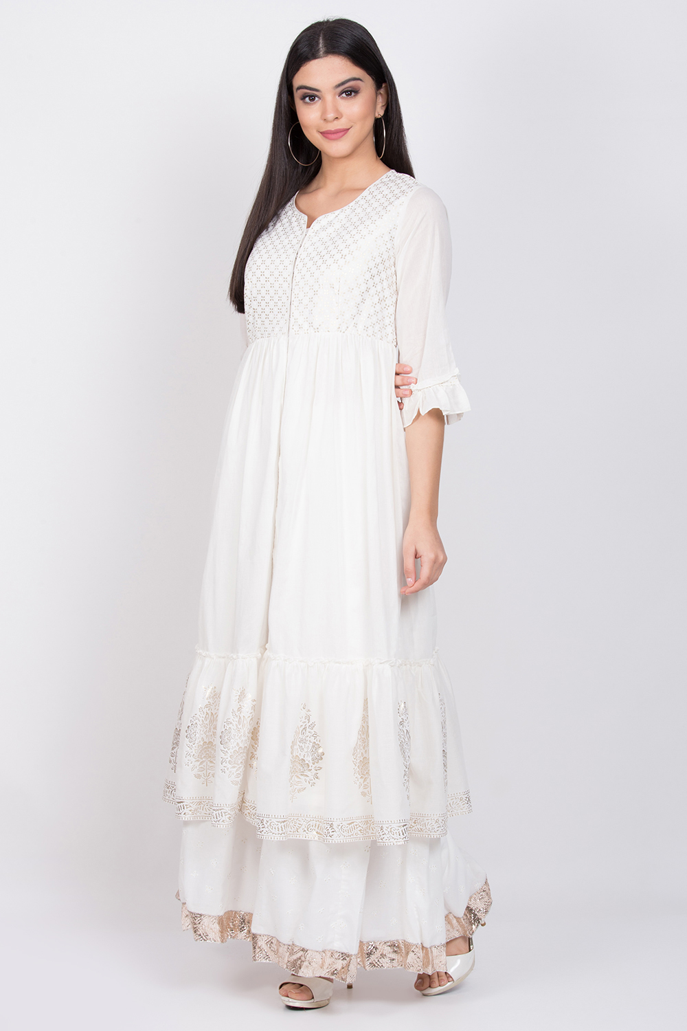 White Cotton Double Layered Printed Kurta image number 3