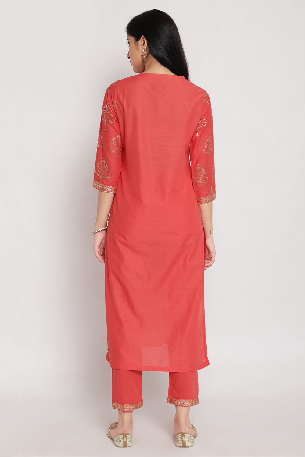 Royal Blue Cotton Straight Kurta Pant Suit Set image number 4