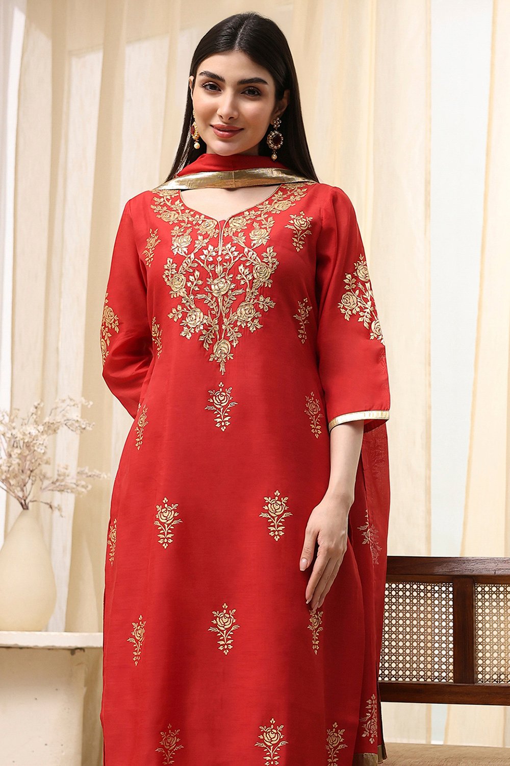 Blue Poly Chanderi Fitted Suit Set image number 1