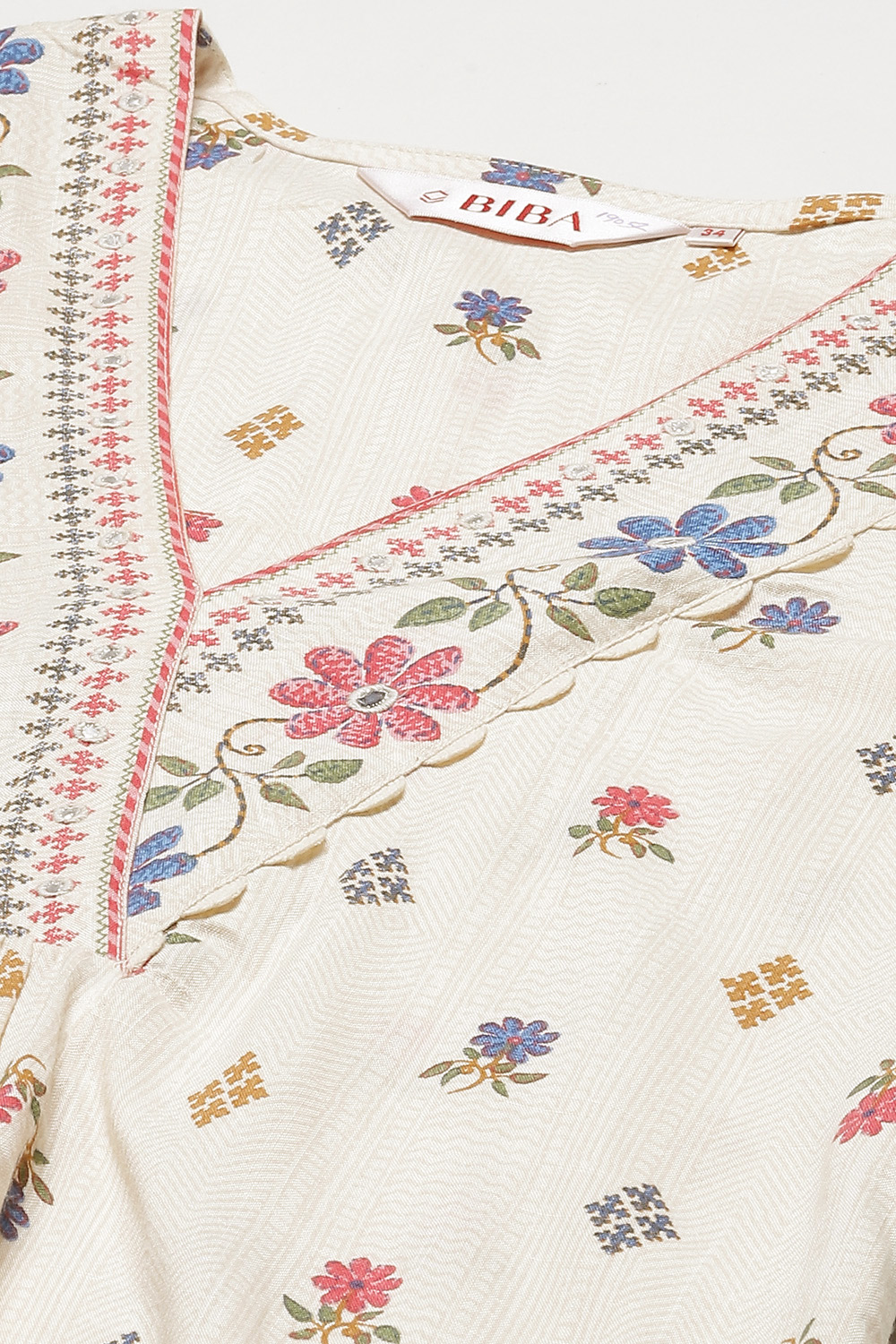 Ecru LIVA Straight Printed Kurta image number 2