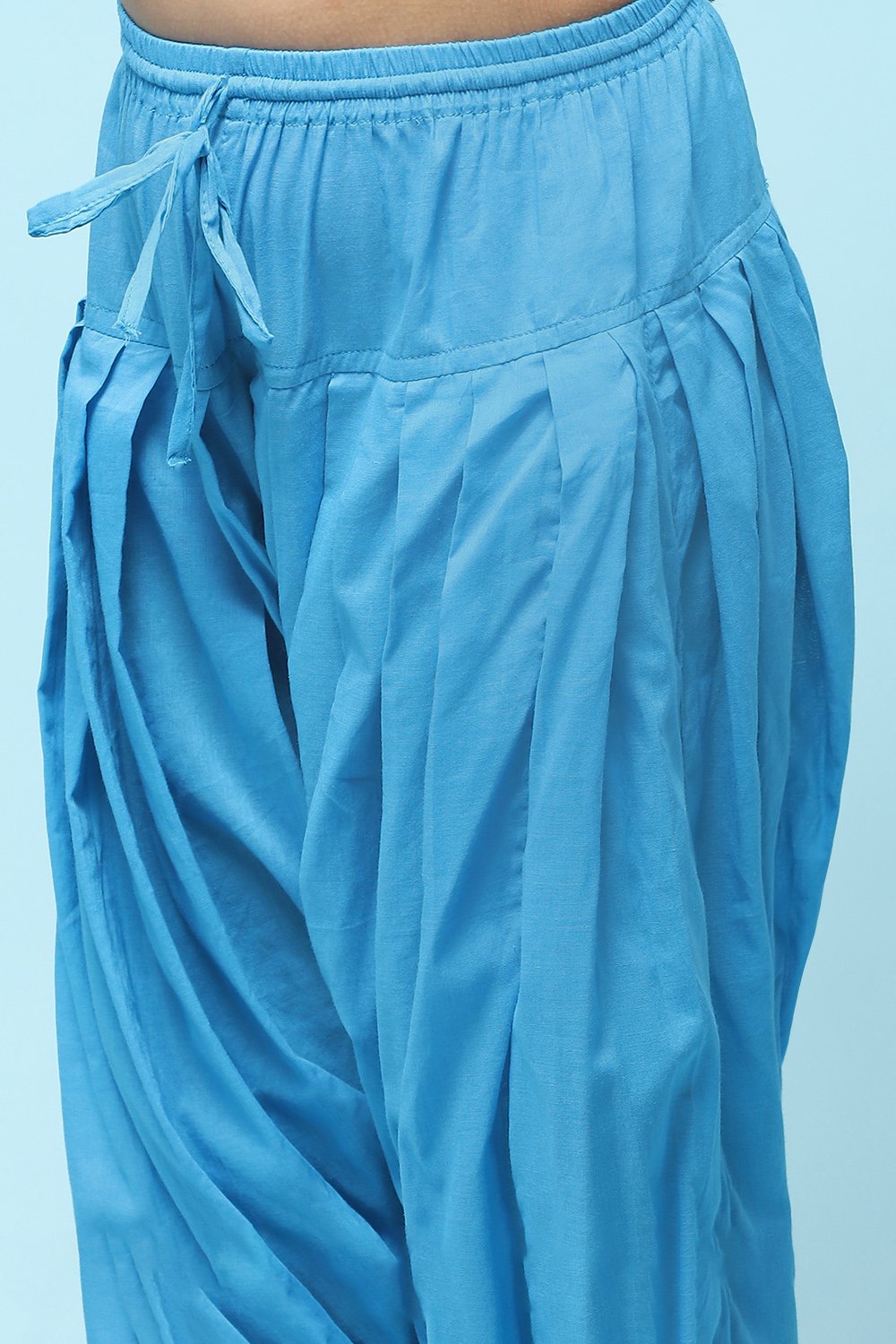 Turquoise Cotton Straight Printed Kurta Patiala Salwar Suit Set image number 2