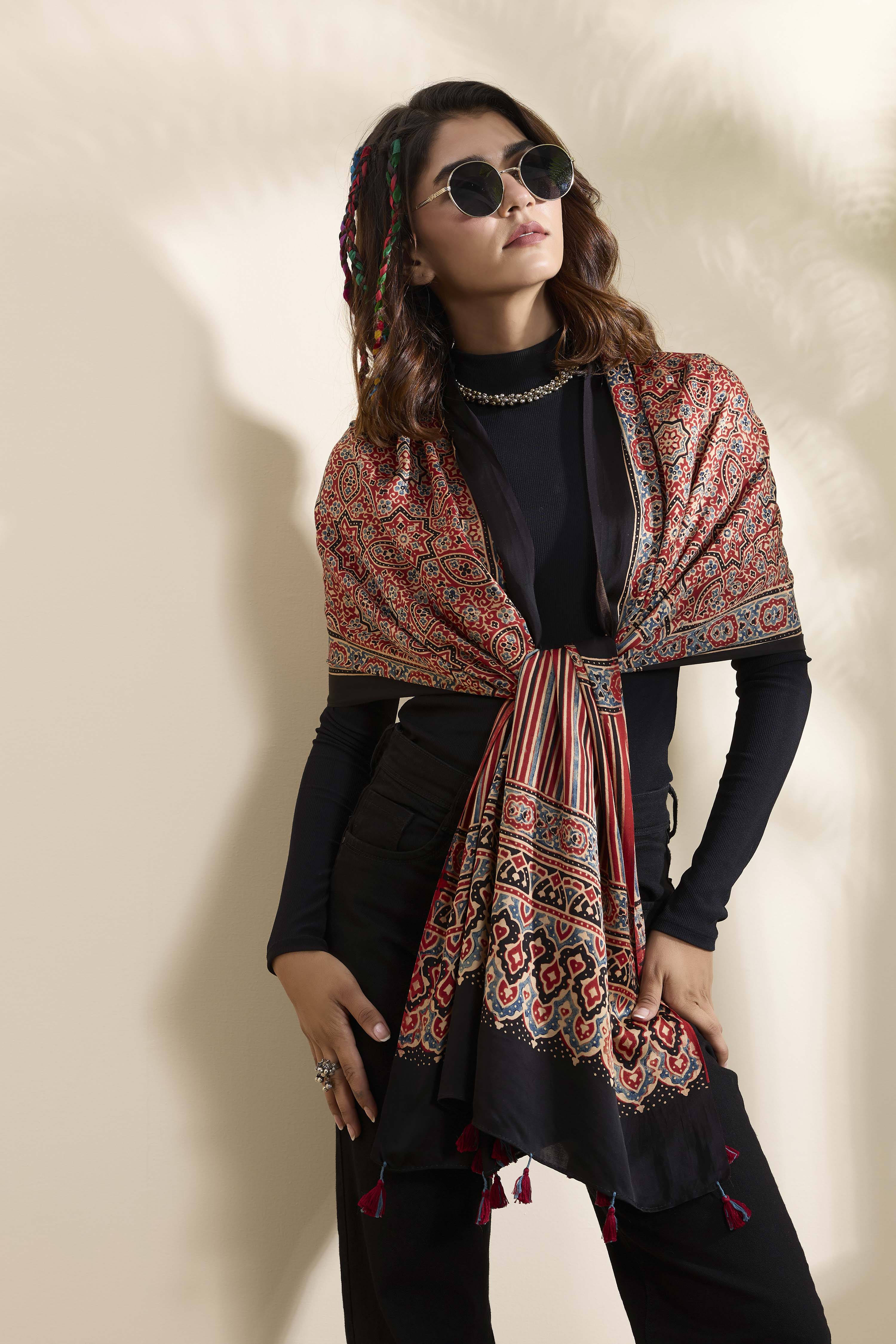 Red Modal Silk Ajrakh Dupatta image number 0