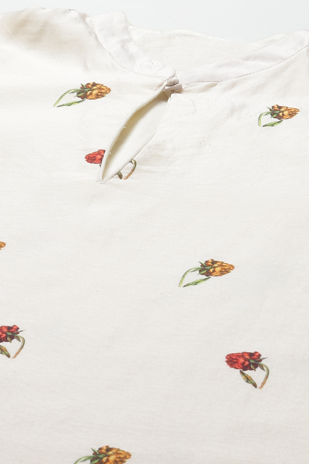 Off White Cotton Silk Straight Printed Suit Set image number 1